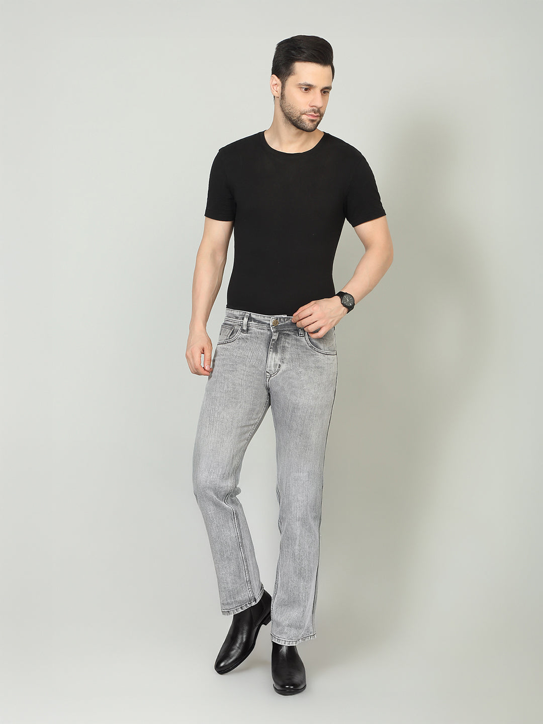 Men's Grey Mid Rise Light Faded Bootcut Fit Jeans