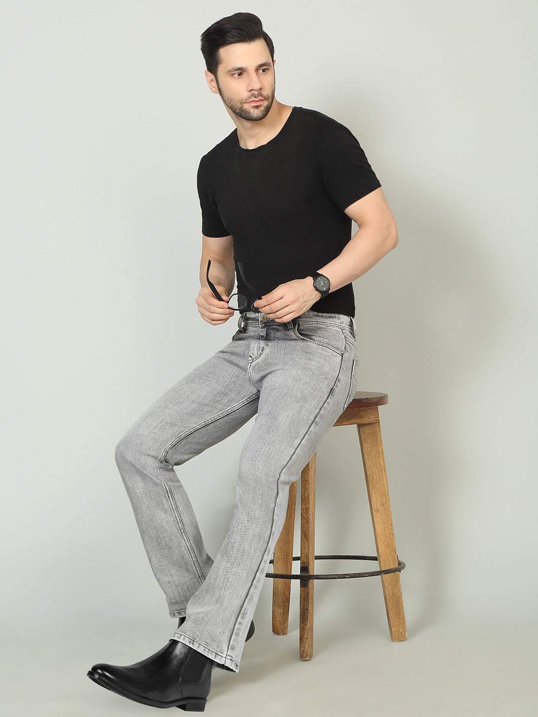 Men's Grey Mid Rise Light Faded Bootcut Fit Jeans