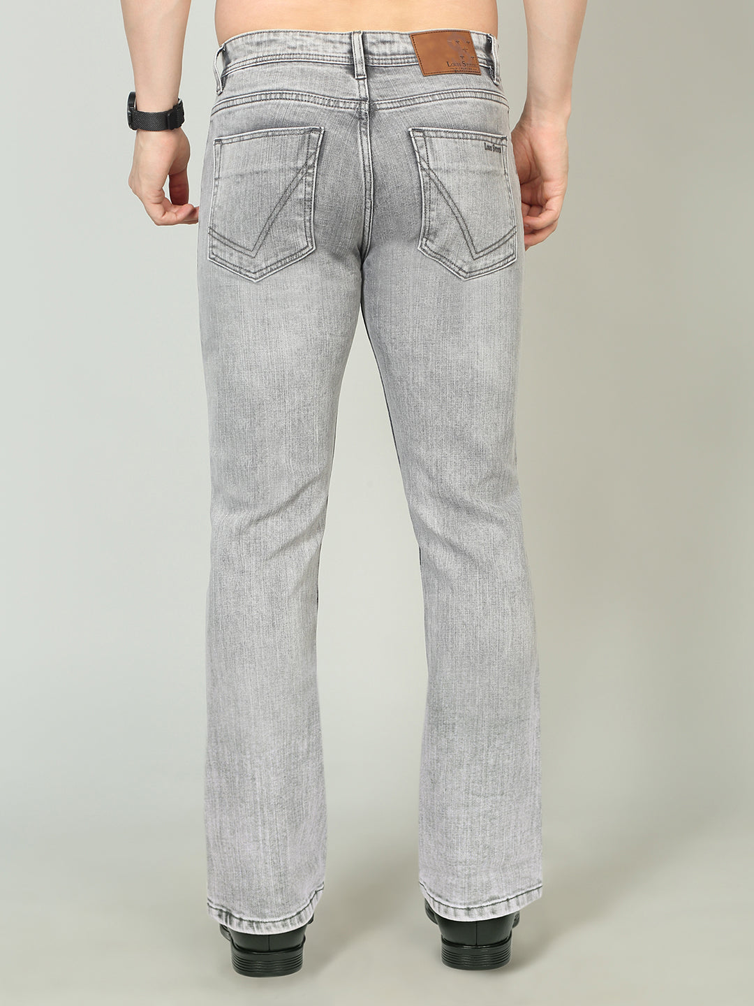 Men's Grey Mid Rise Light Faded Bootcut Fit Jeans