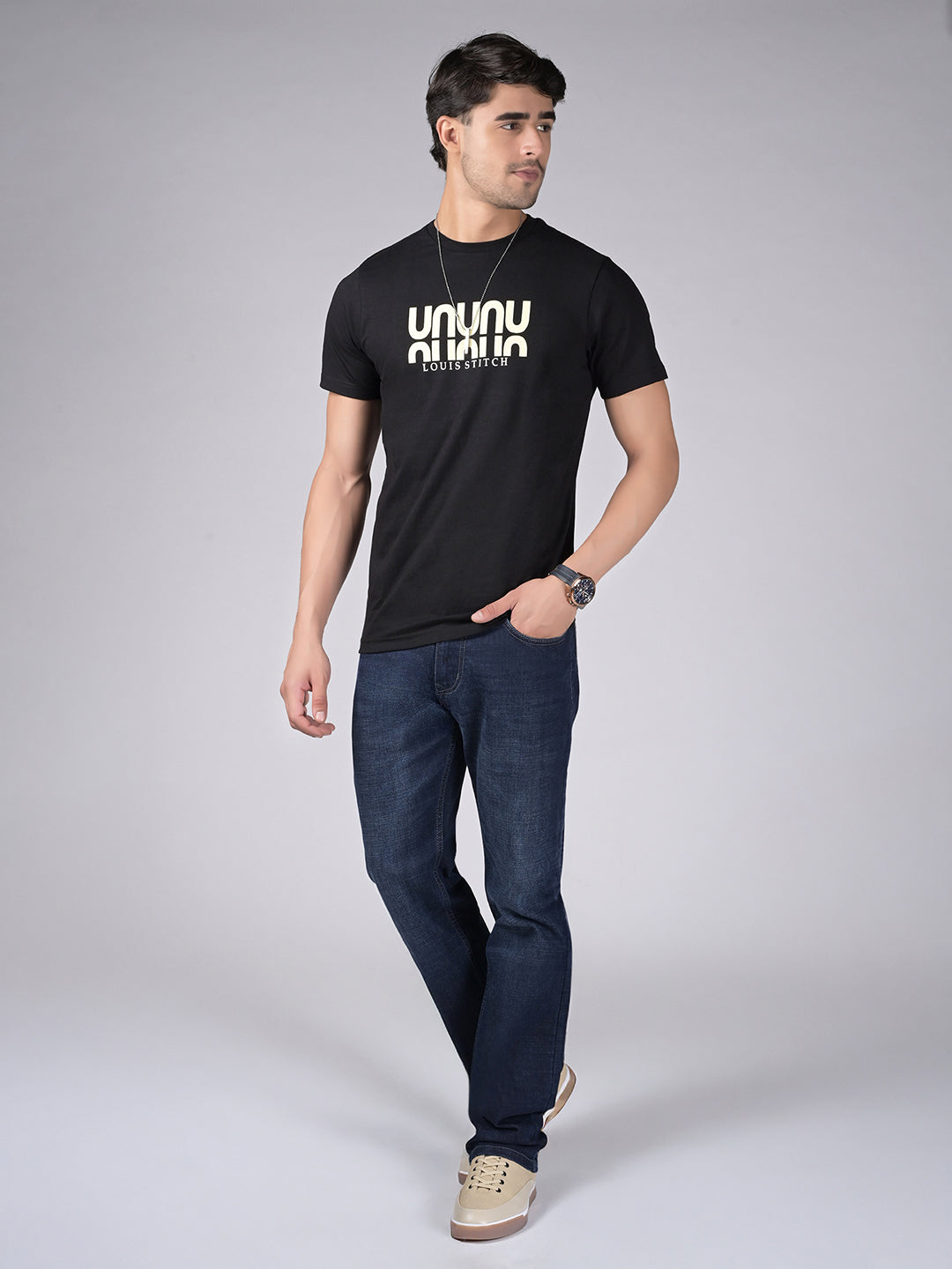 Men's Blue Mid Rise Raw Wash Regular Fit Jeans