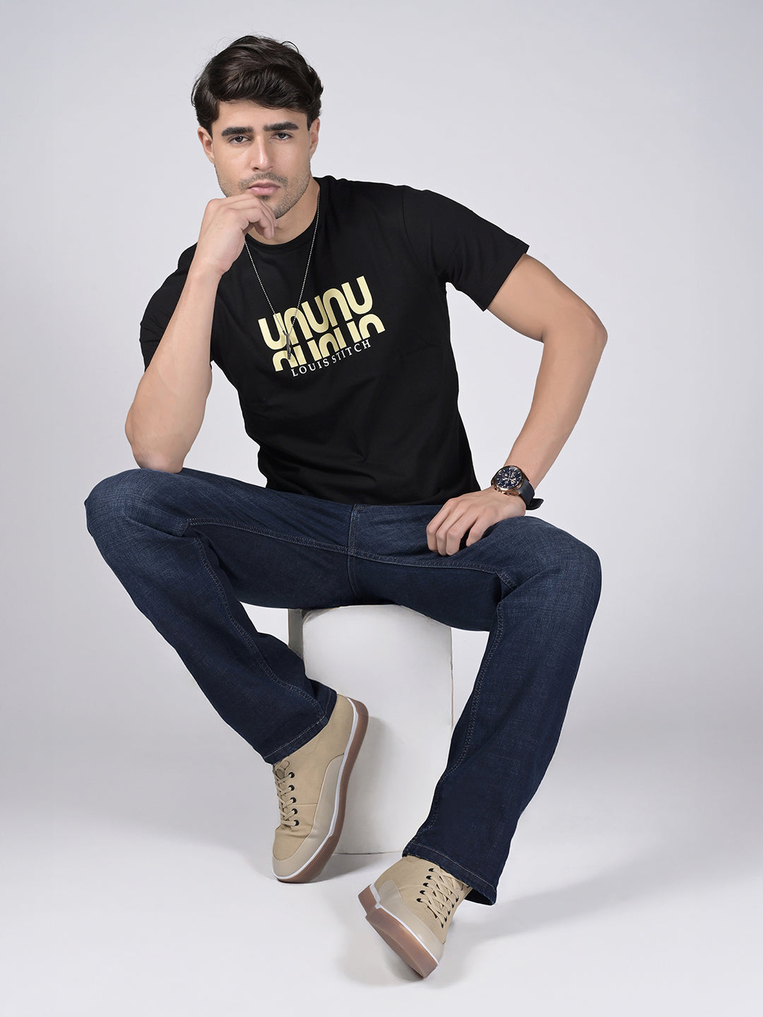 Men's Blue Mid Rise Raw Wash Regular Fit Jeans