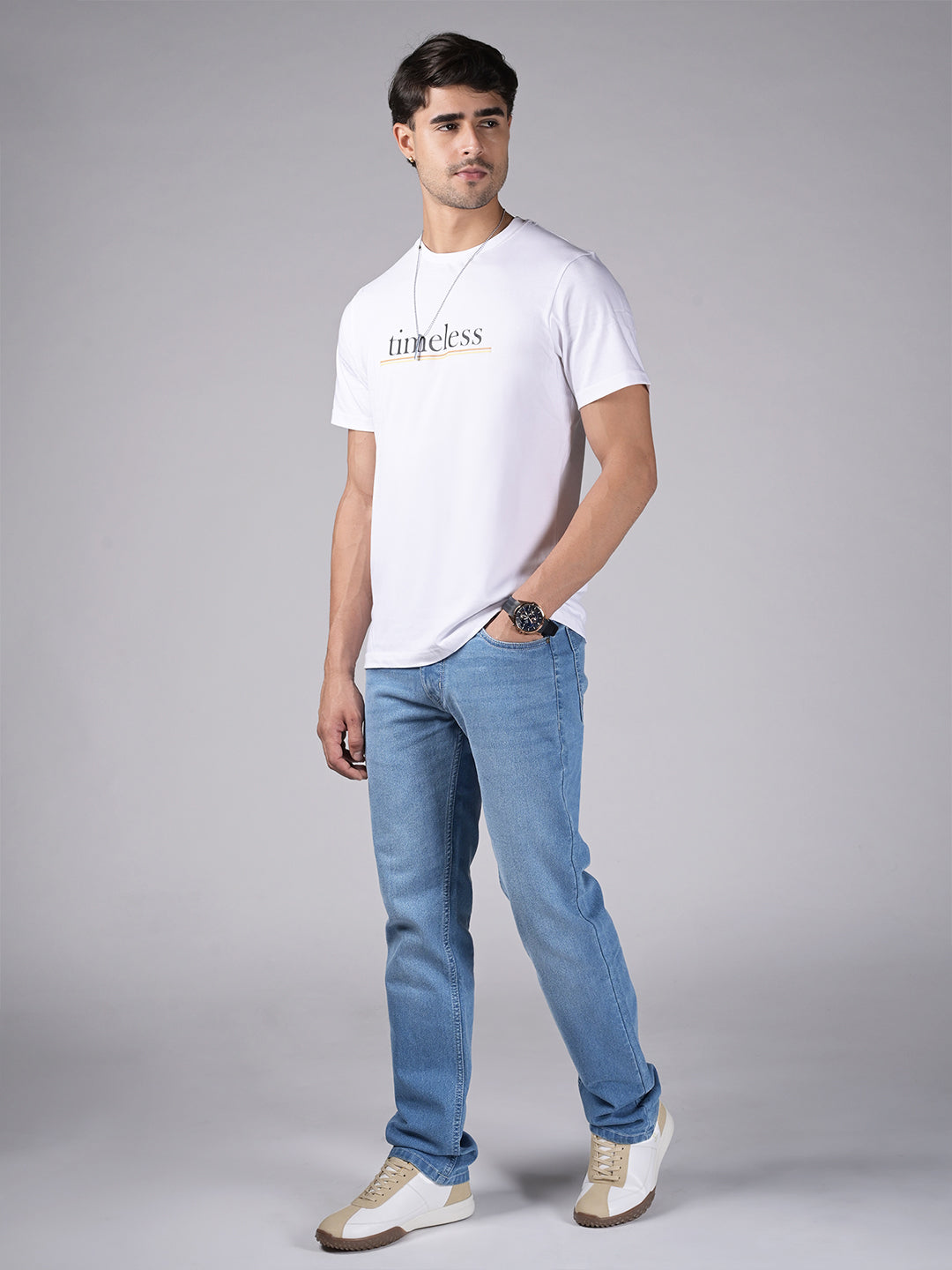 Men's Blue Mid Rise Light Faded Regular Fit Jeans