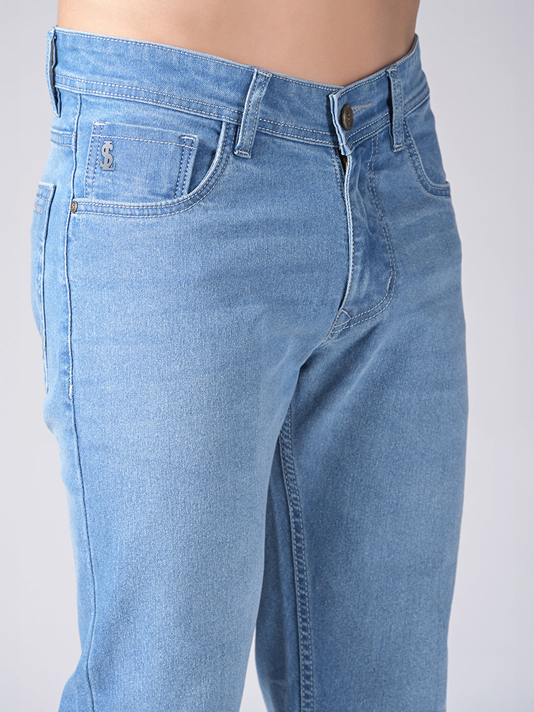 Men's Blue Mid Rise Light Faded Regular Fit Jeans