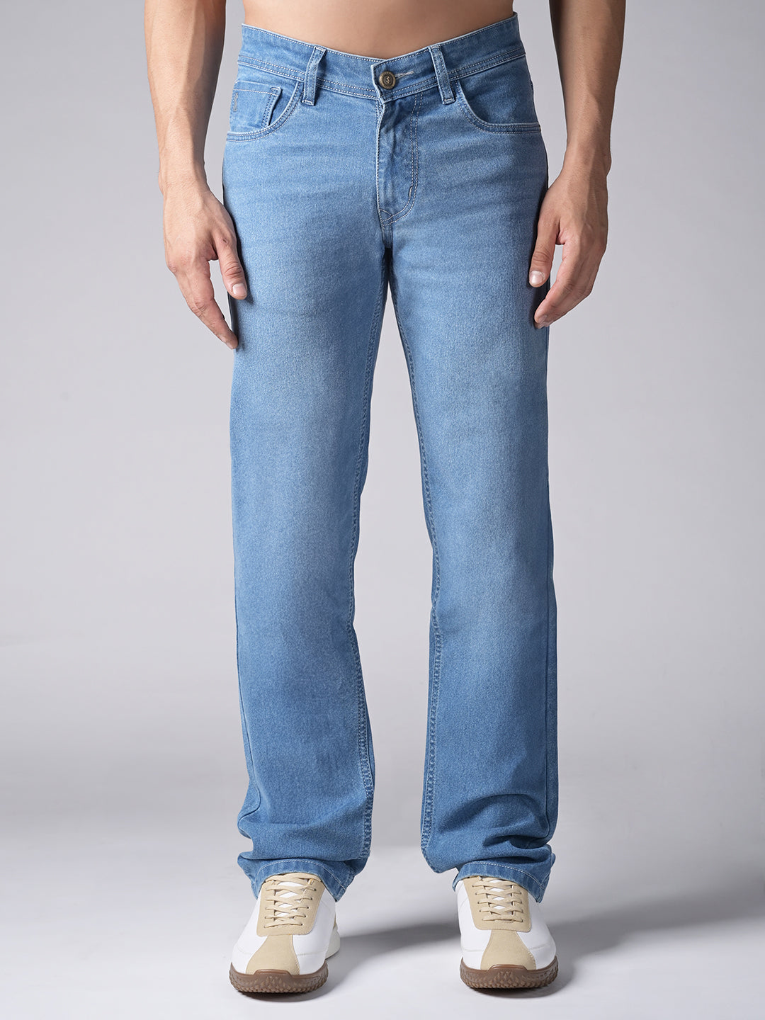 Men's Blue Mid Rise Light Faded Regular Fit Jeans