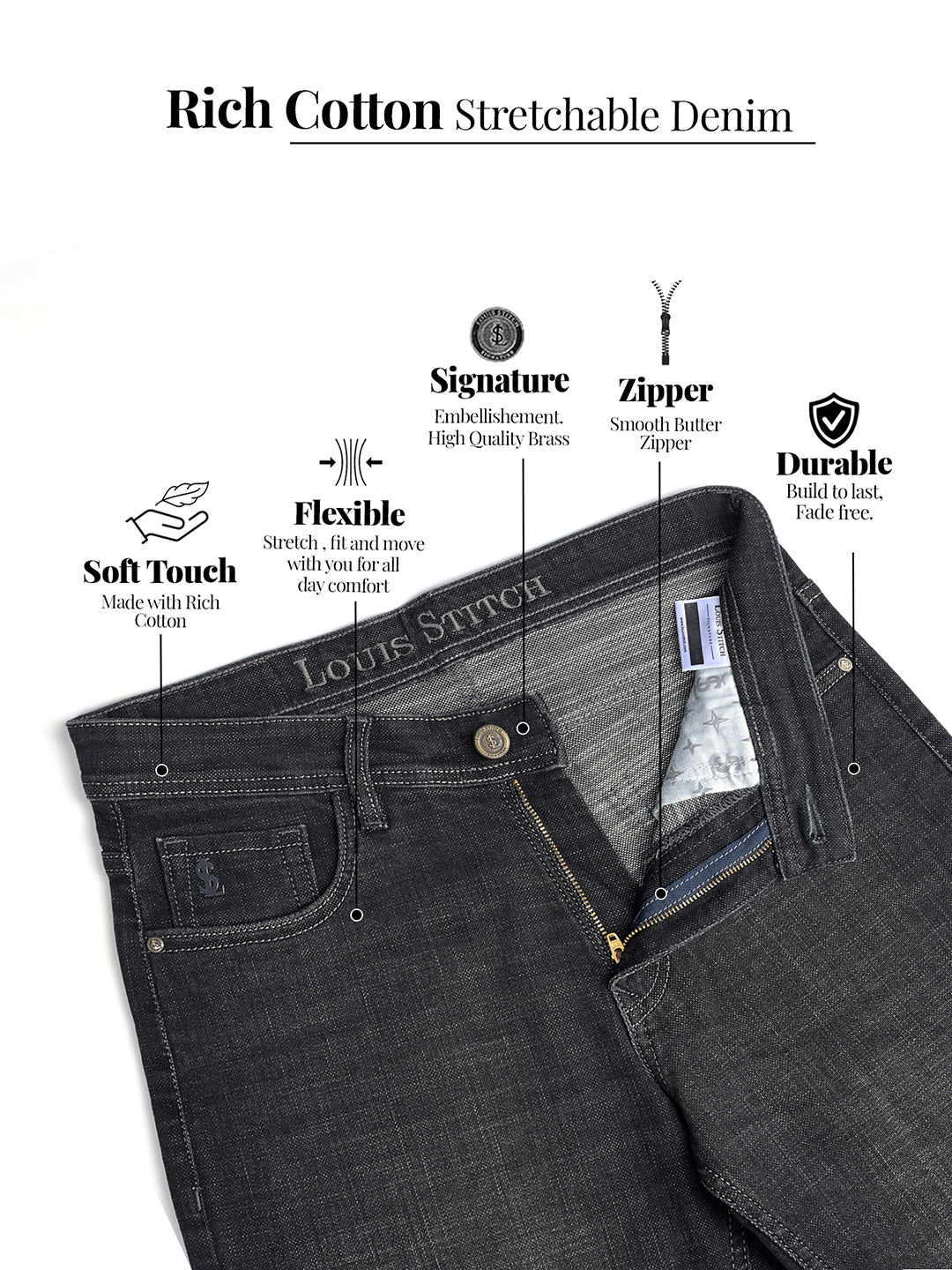 Men's Grey Mid Rise Raw Wash Regular Fit Jeans