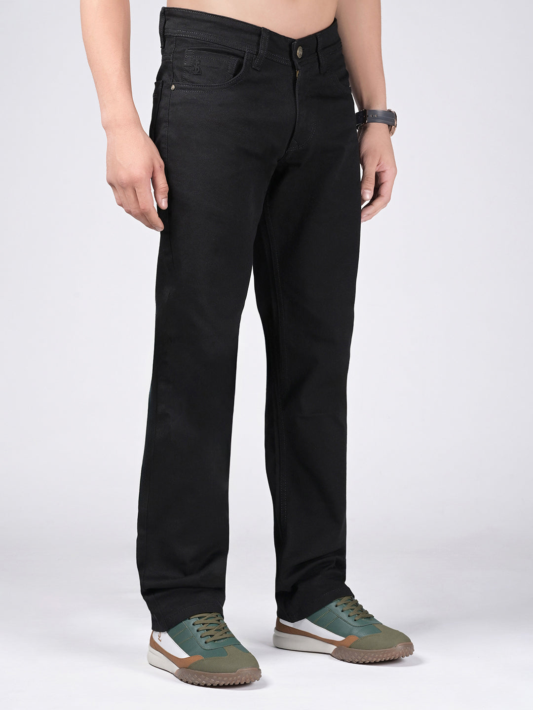 Men's Black Mid Rise No Fade  Regular Fit Jeans