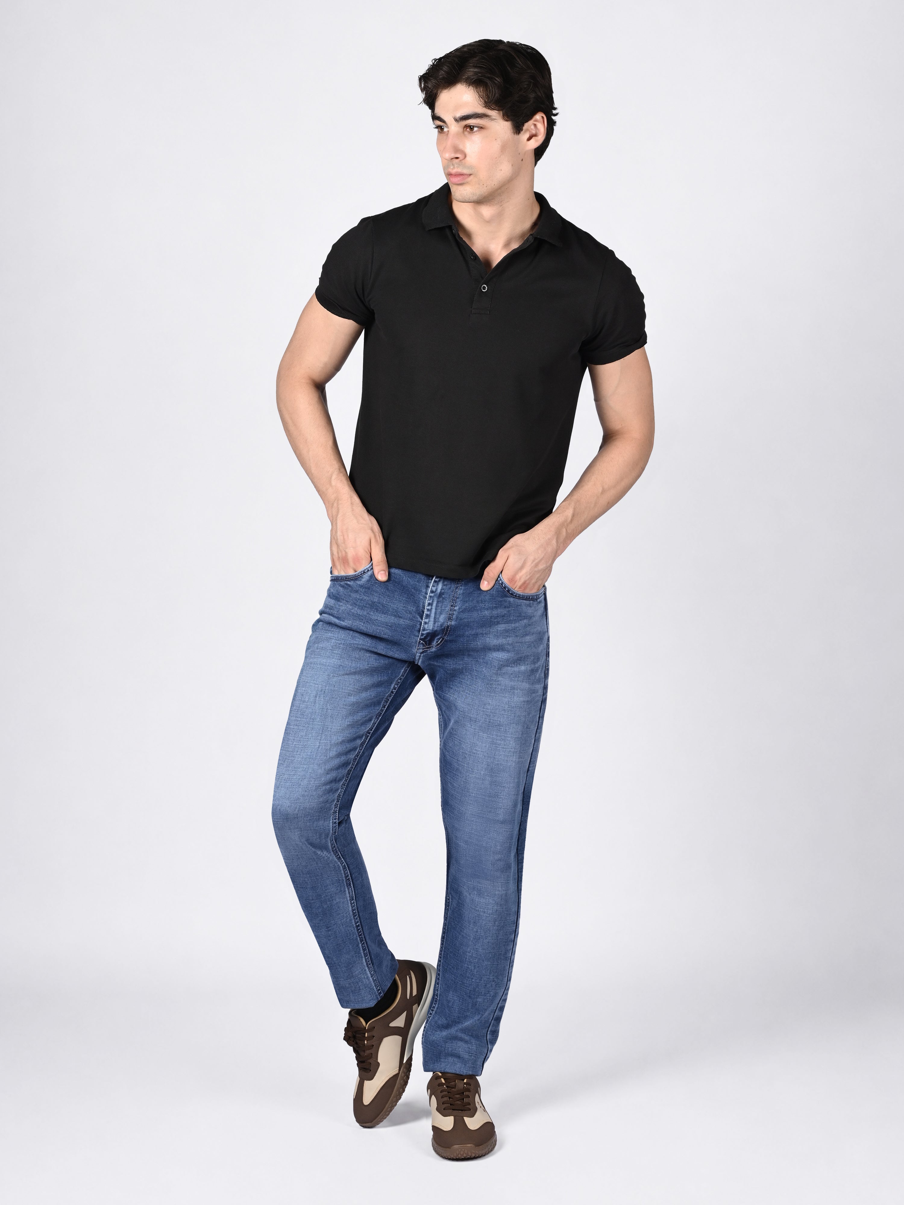 Signature Men's Mid Wash Blue Slim Fit Mid Rise Jeans