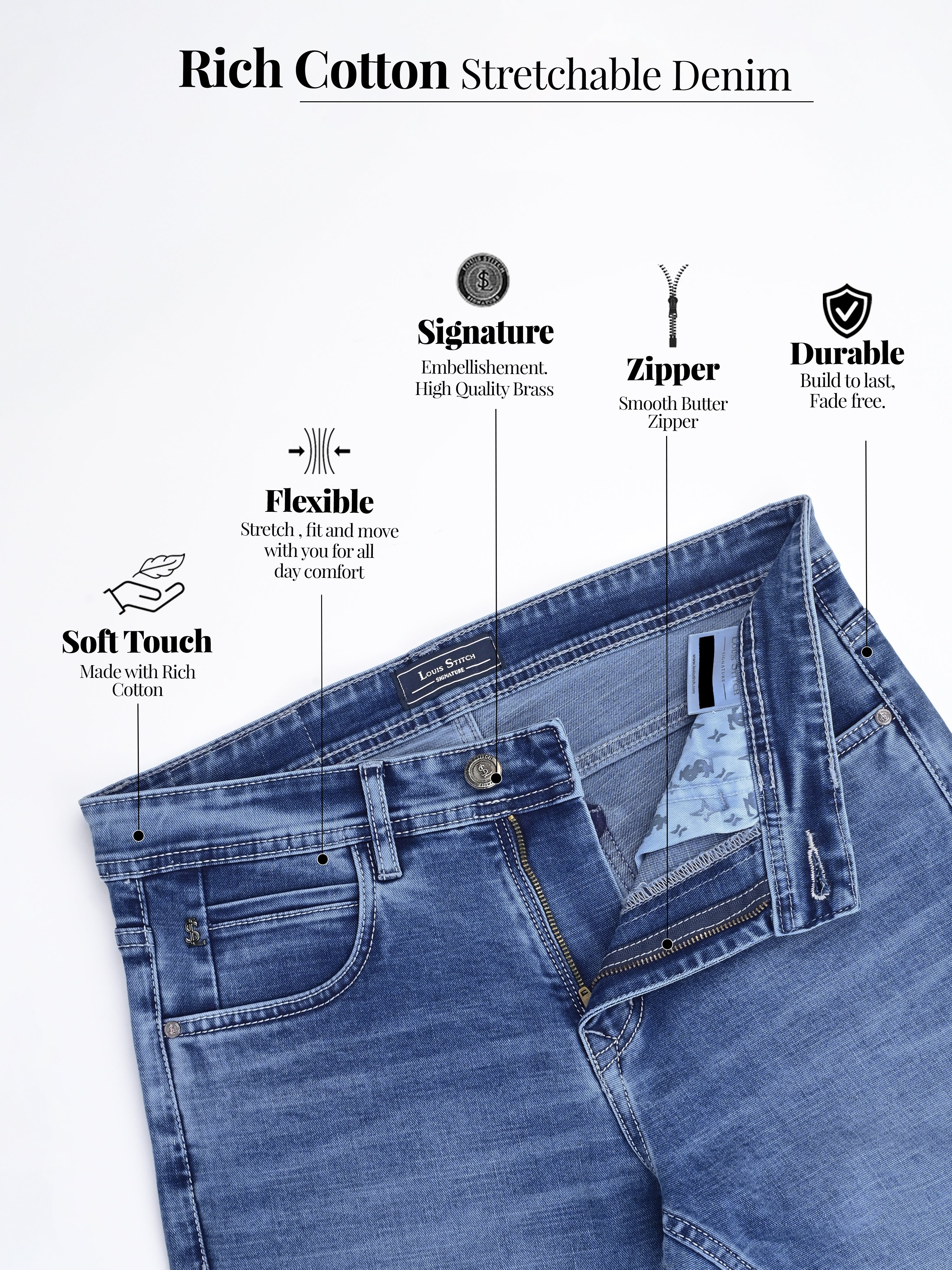 Signature Men's Mid Wash Blue Slim Fit Mid Rise Jeans