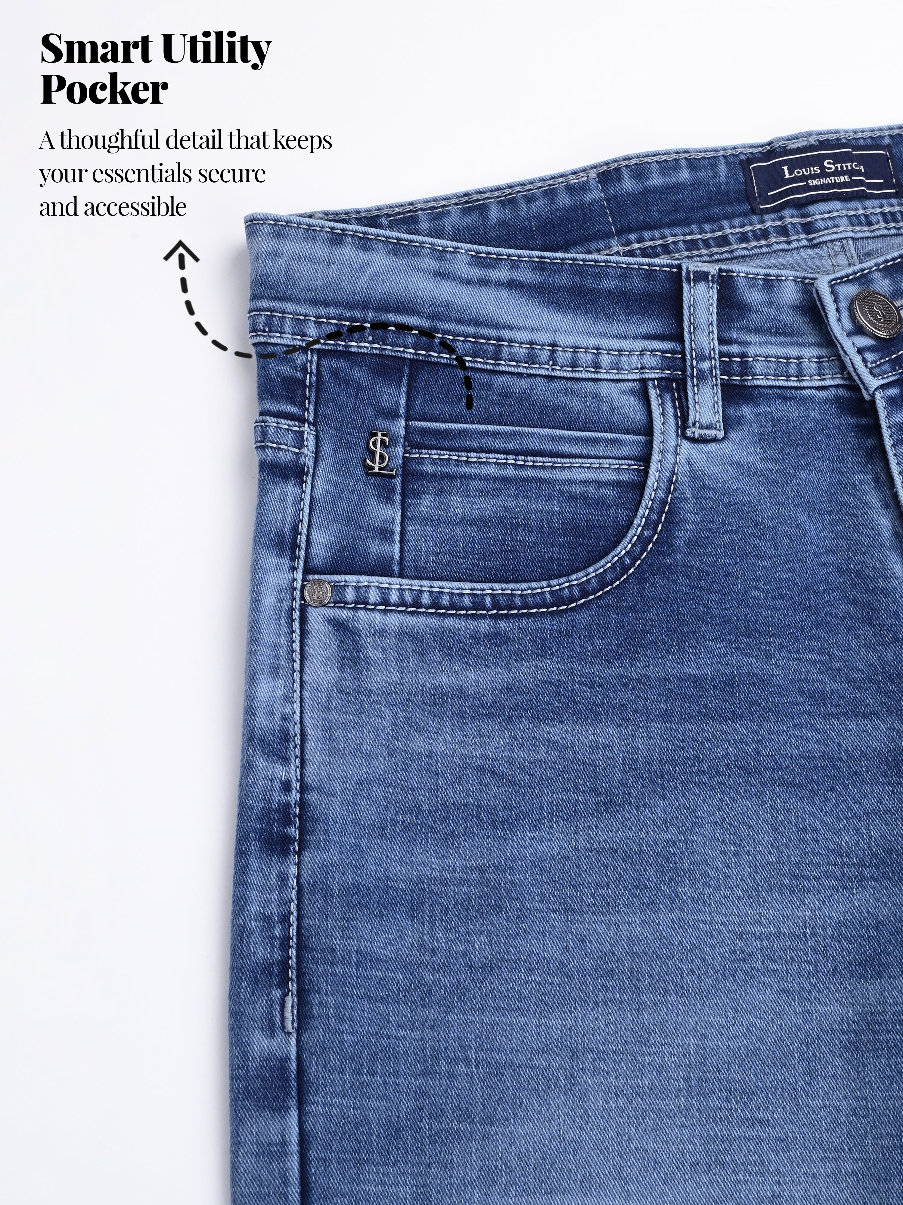 Signature Men's Mid Wash Blue Slim Fit Mid Rise Jeans