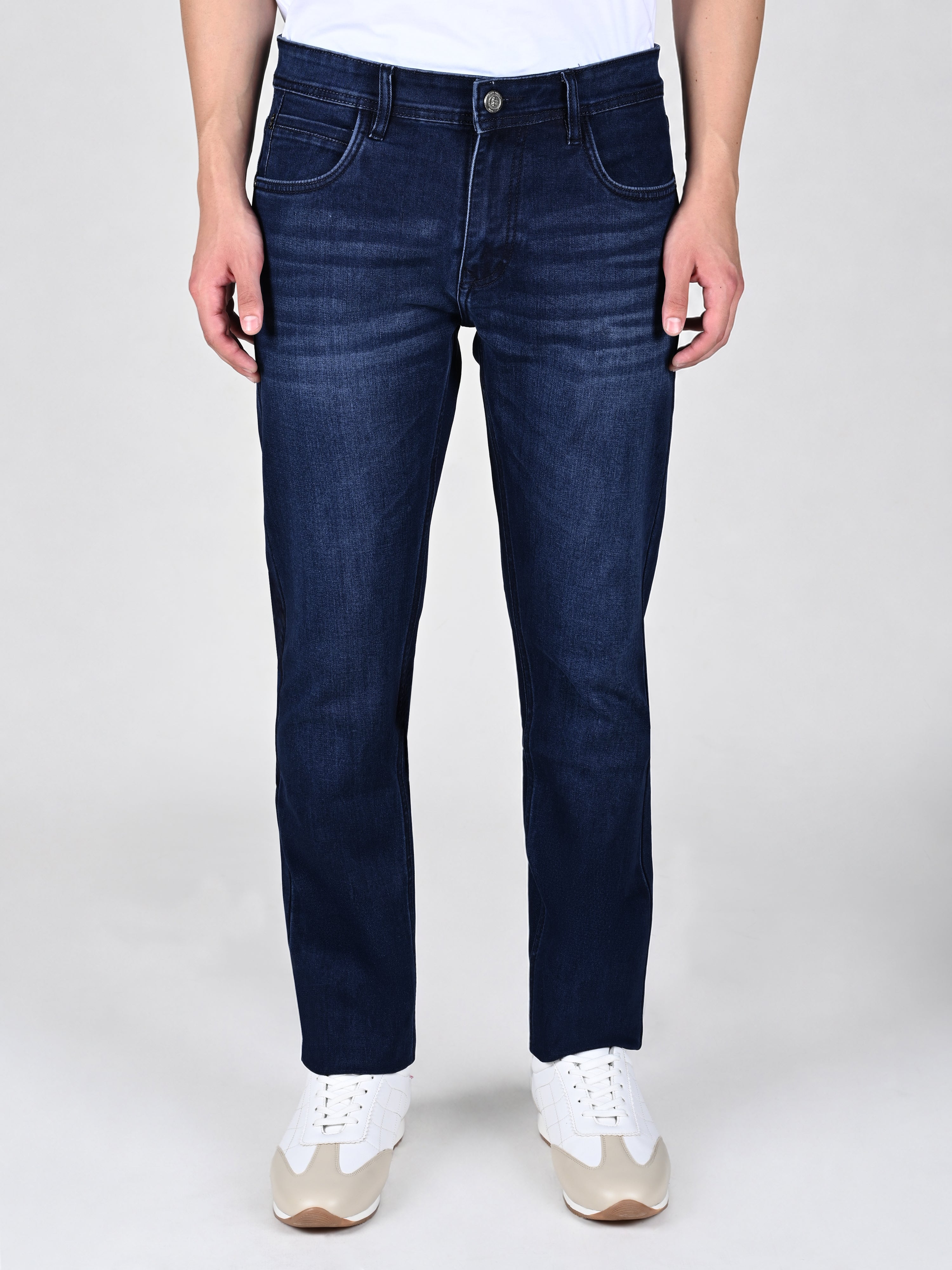 Signature Men's Dark Blue Slim Fit Mid Rise Jeans
