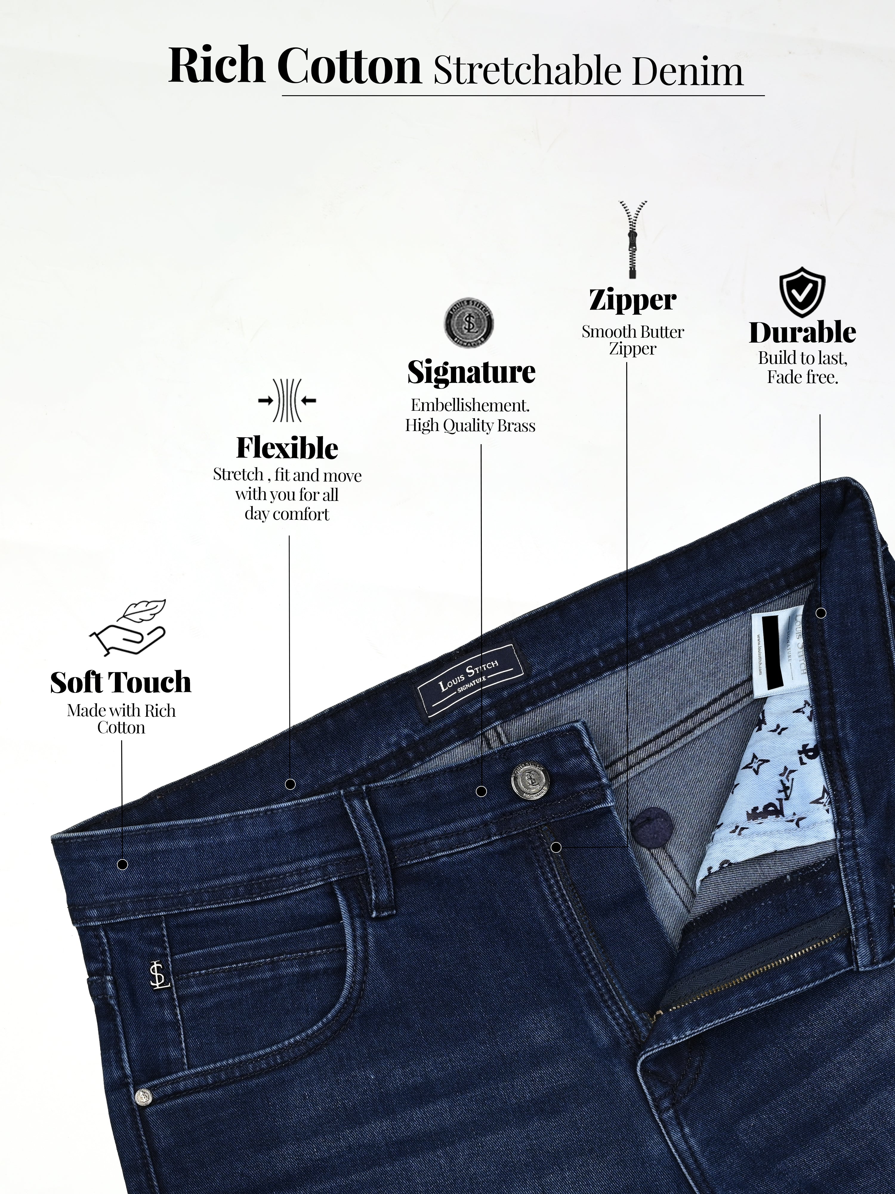 Signature Men's Dark Blue Slim Fit Mid Rise Jeans