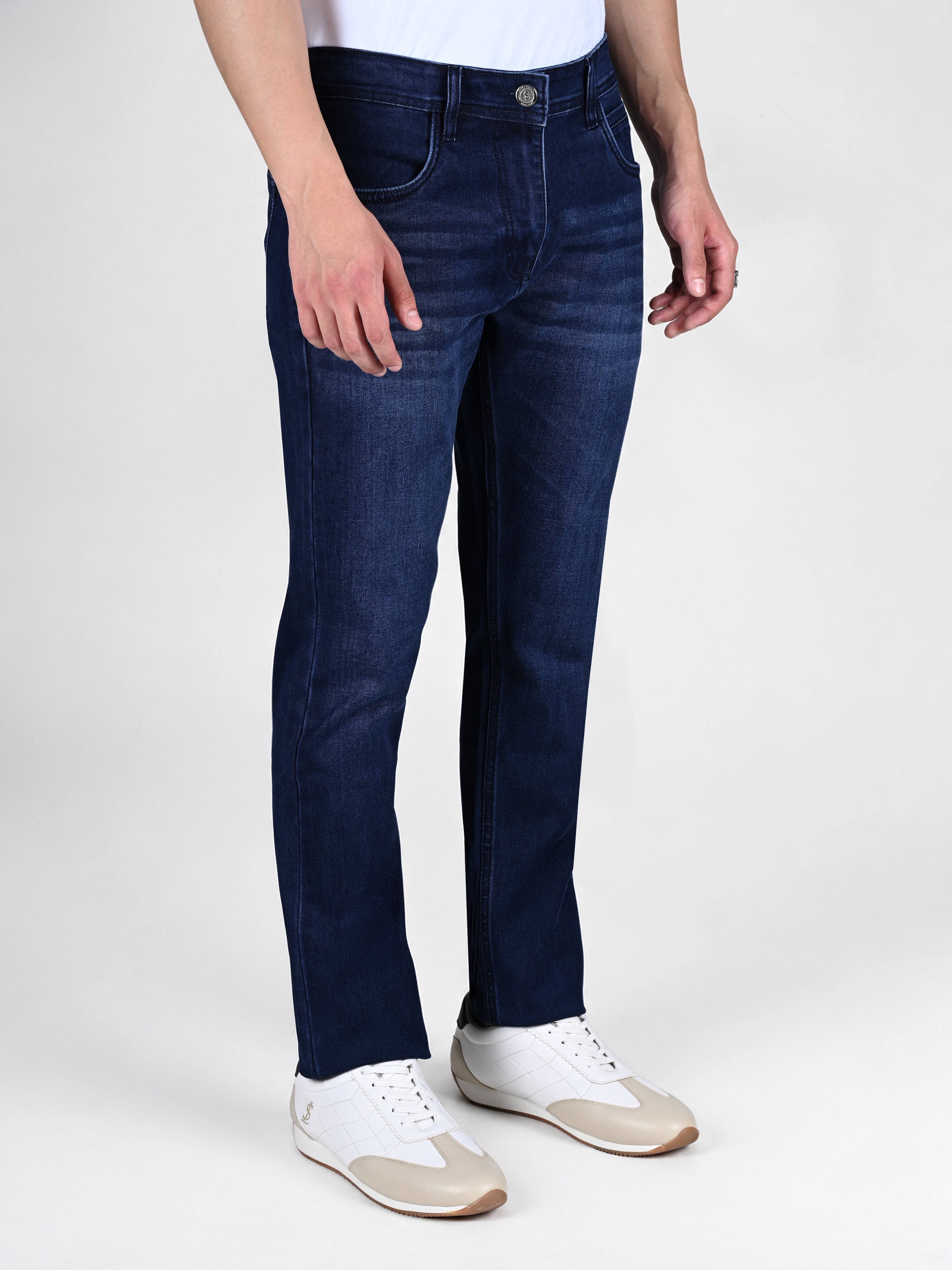 Signature Men's Dark Blue Slim Fit Mid Rise Jeans