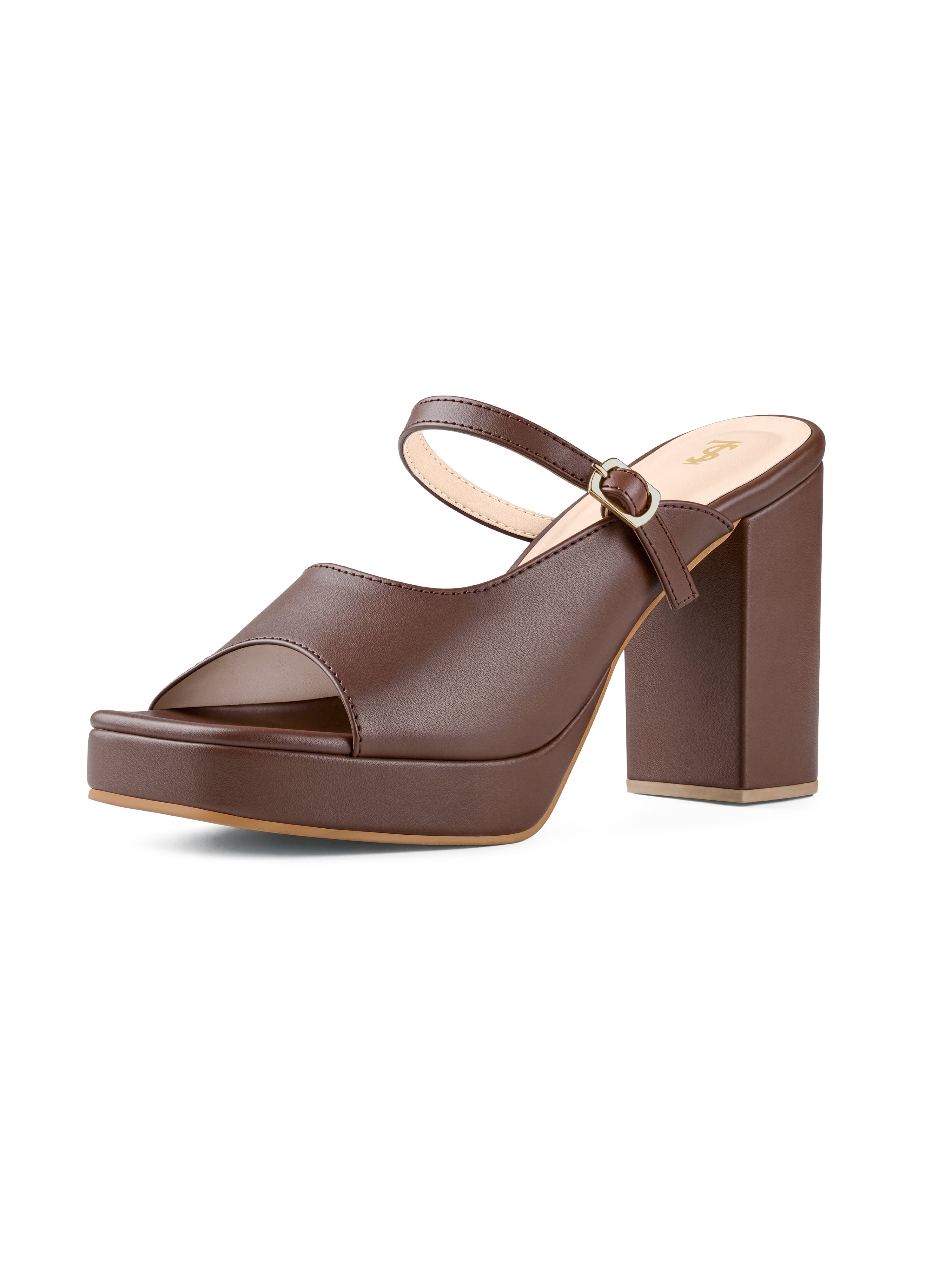Women's  Brown Block Heel Slip-On Sandals