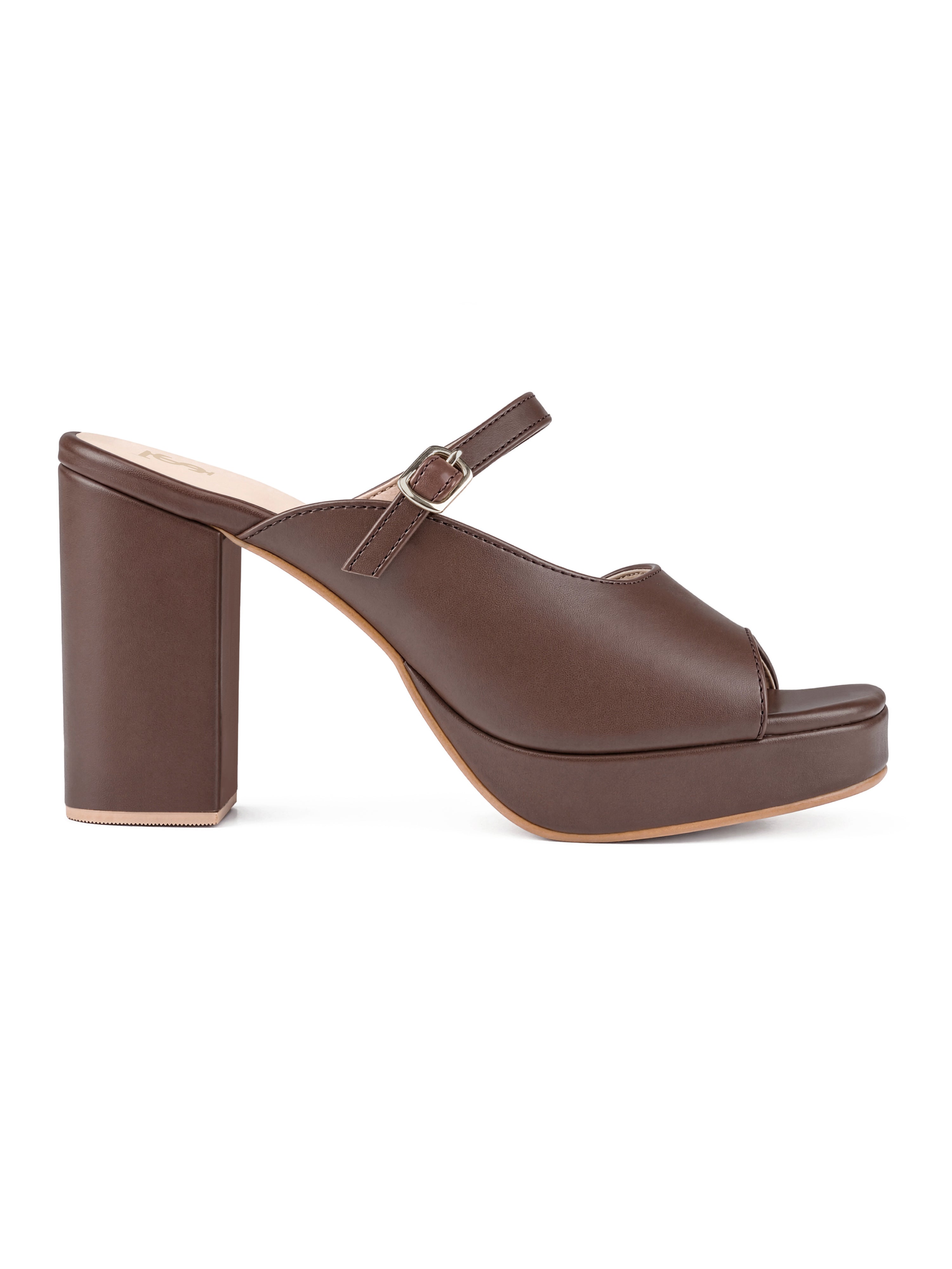 Women's  Brown Block Heel Slip-On Sandals