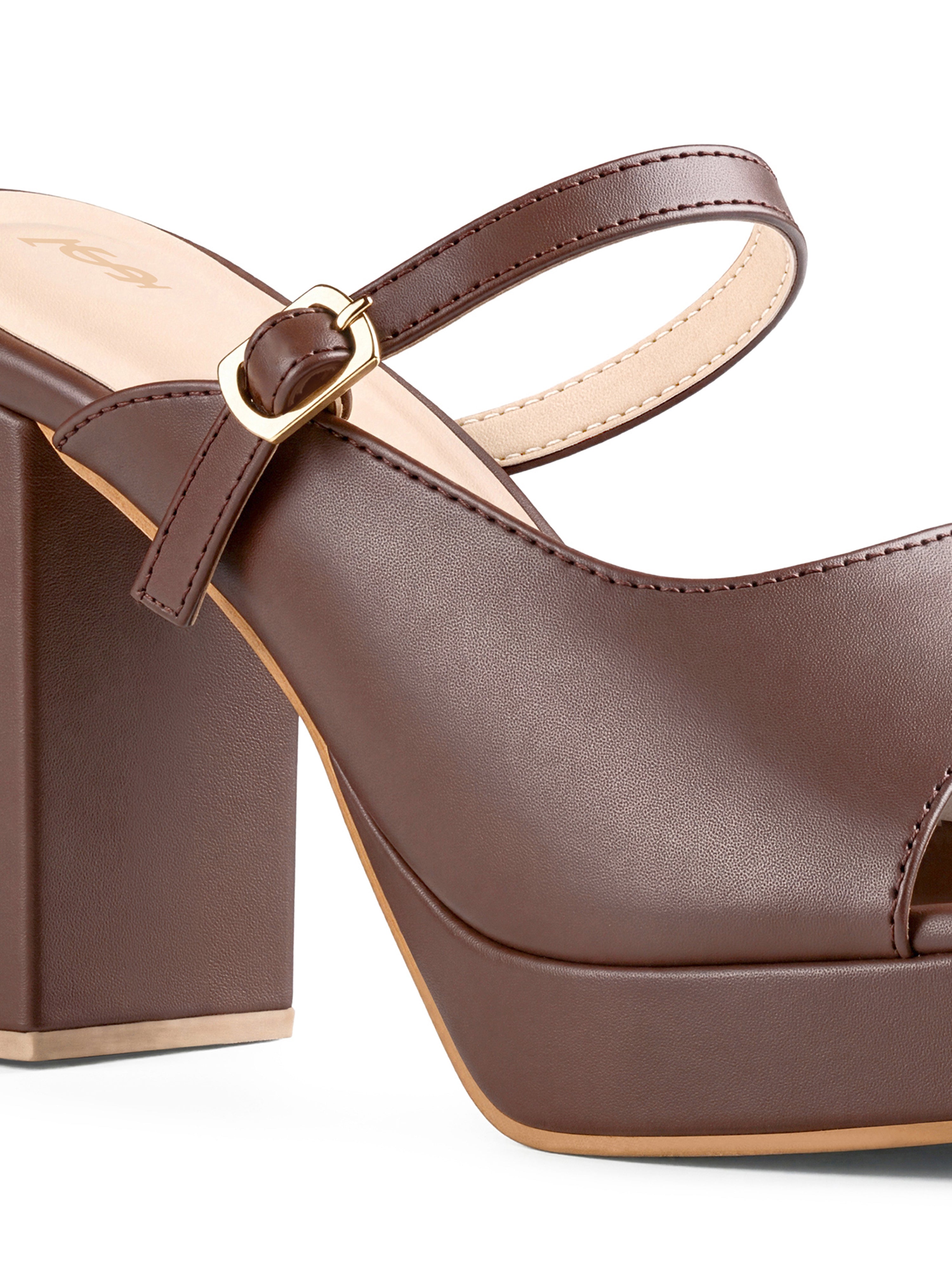 Women's  Brown Block Heel Slip-On Sandals