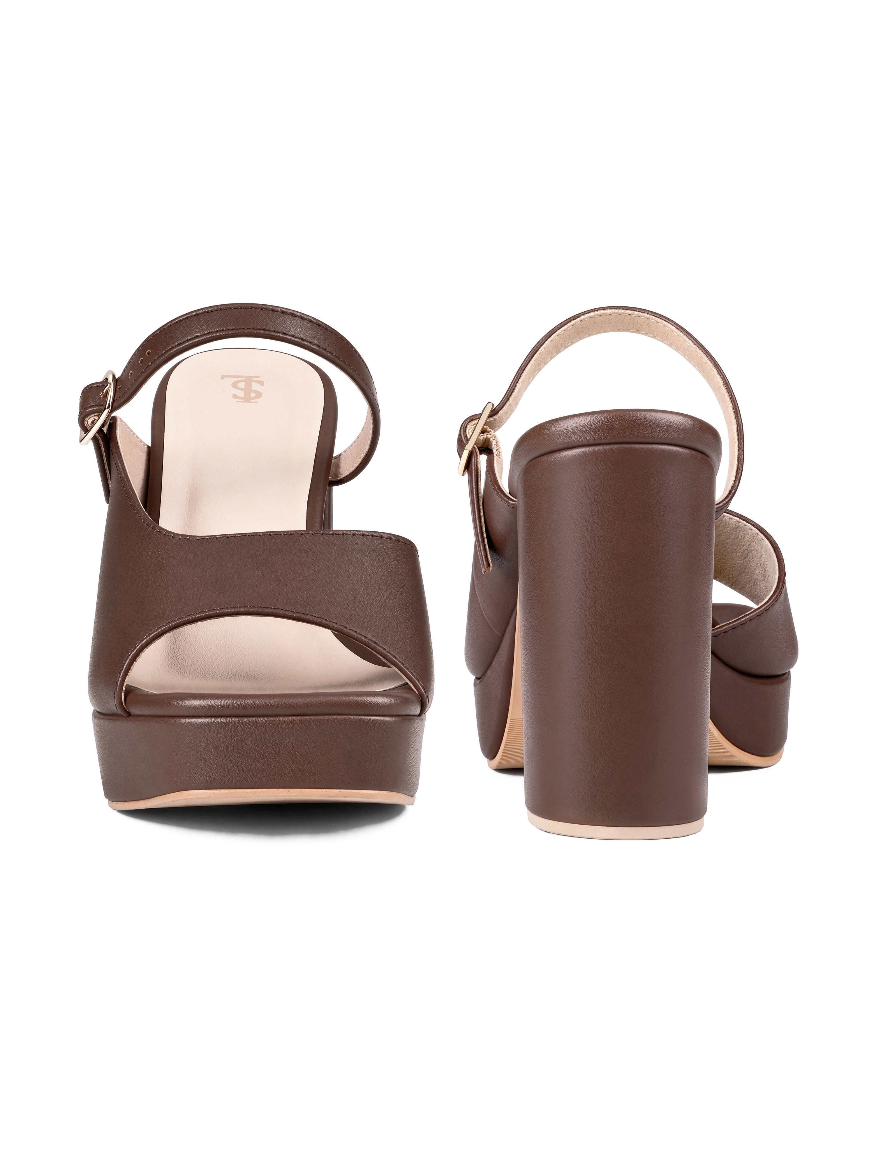 Women's  Brown Block Heel Slip-On Sandals