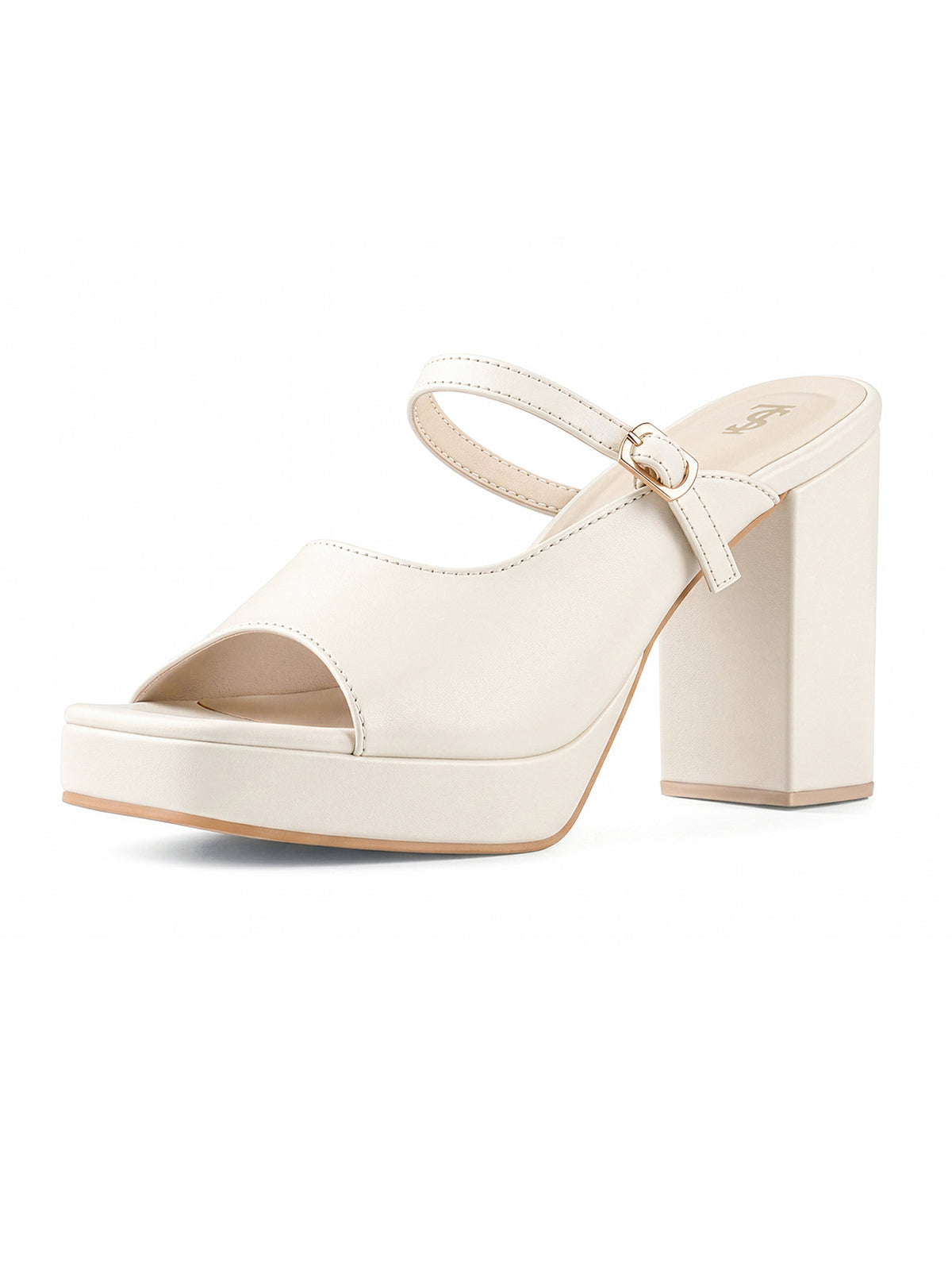 Women's Beige Block Heel Slip-On Sandals