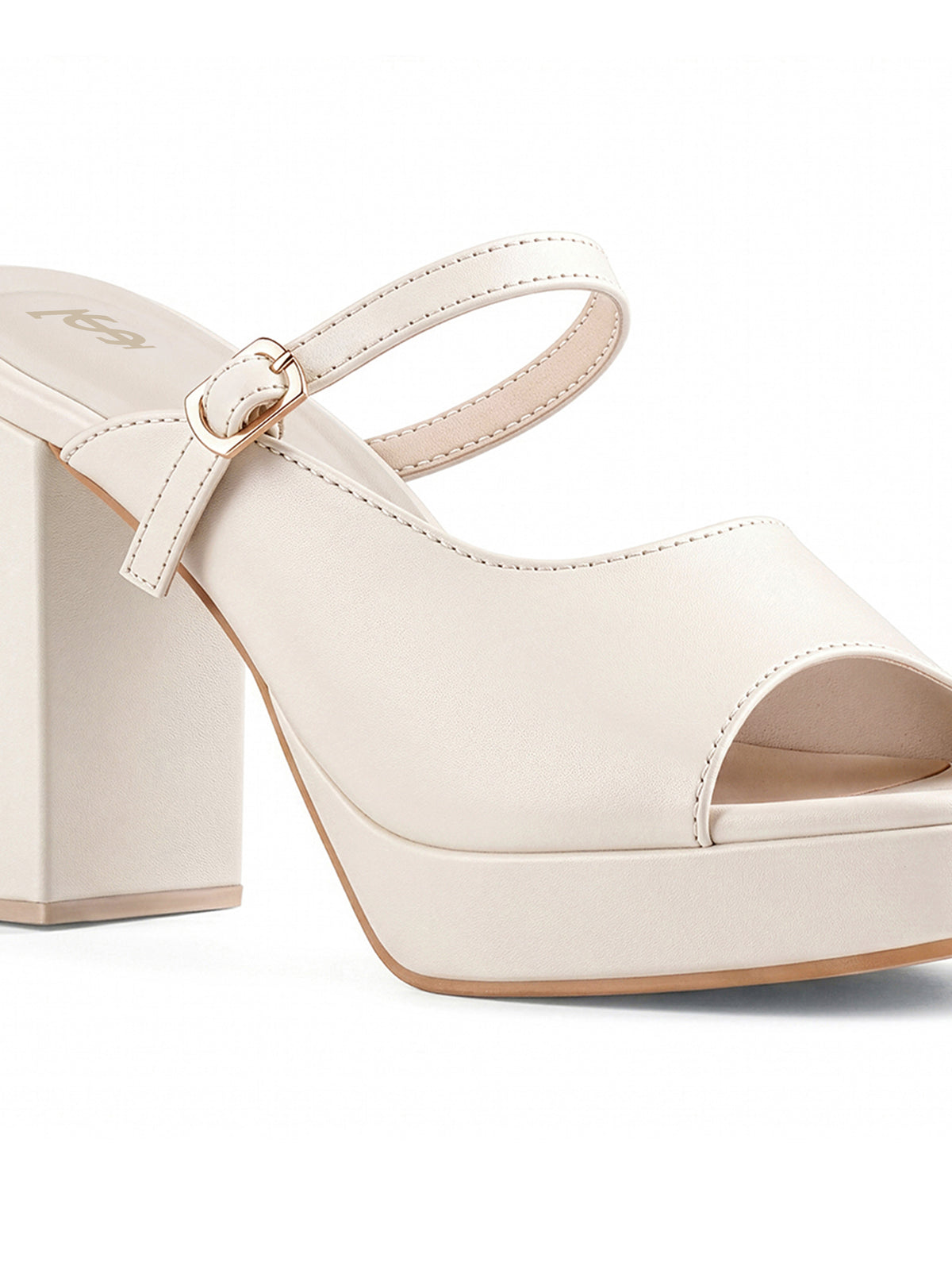 Women's Beige Block Heel Slip-On Sandals