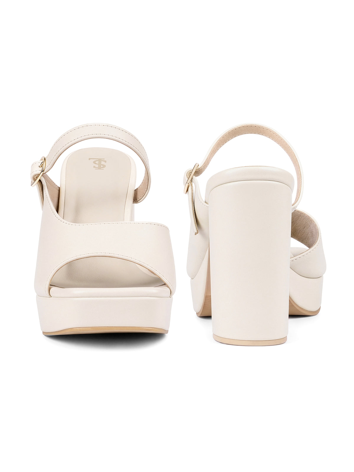 Women's Beige Block Heel Slip-On Sandals