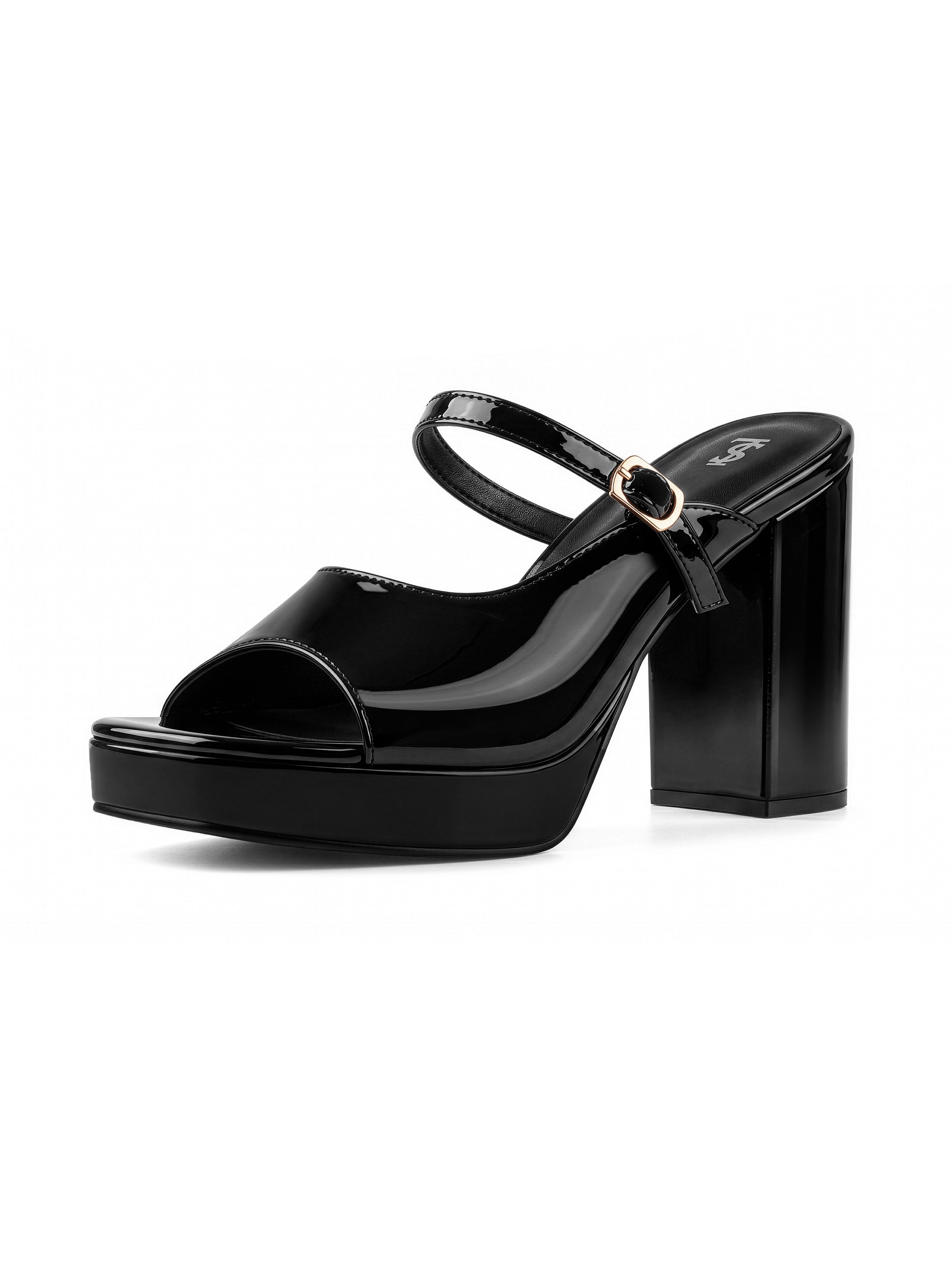 Women's  Black Block Heel Slip-On Sandals
