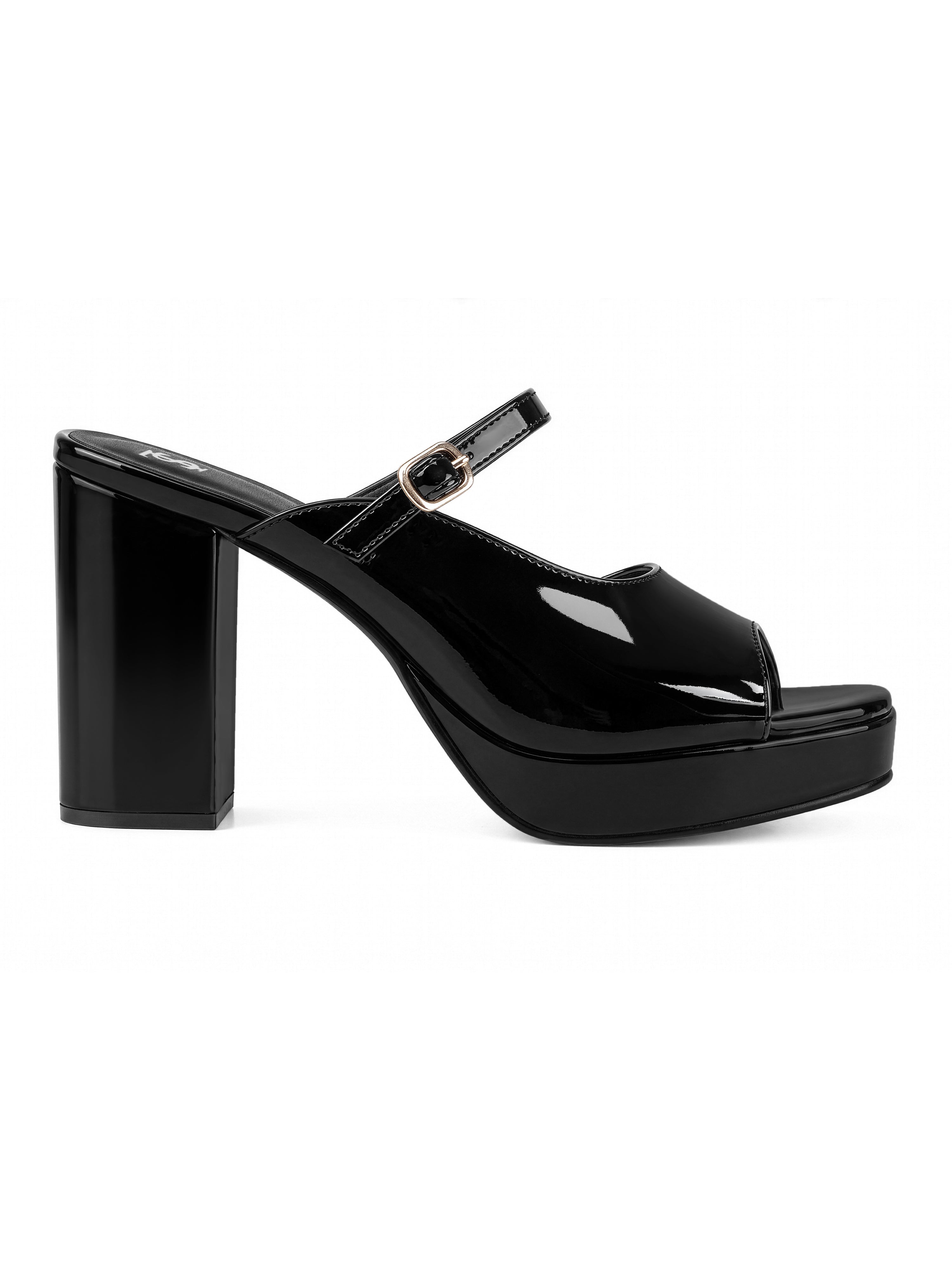 Women's  Black Block Heel Slip-On Sandals
