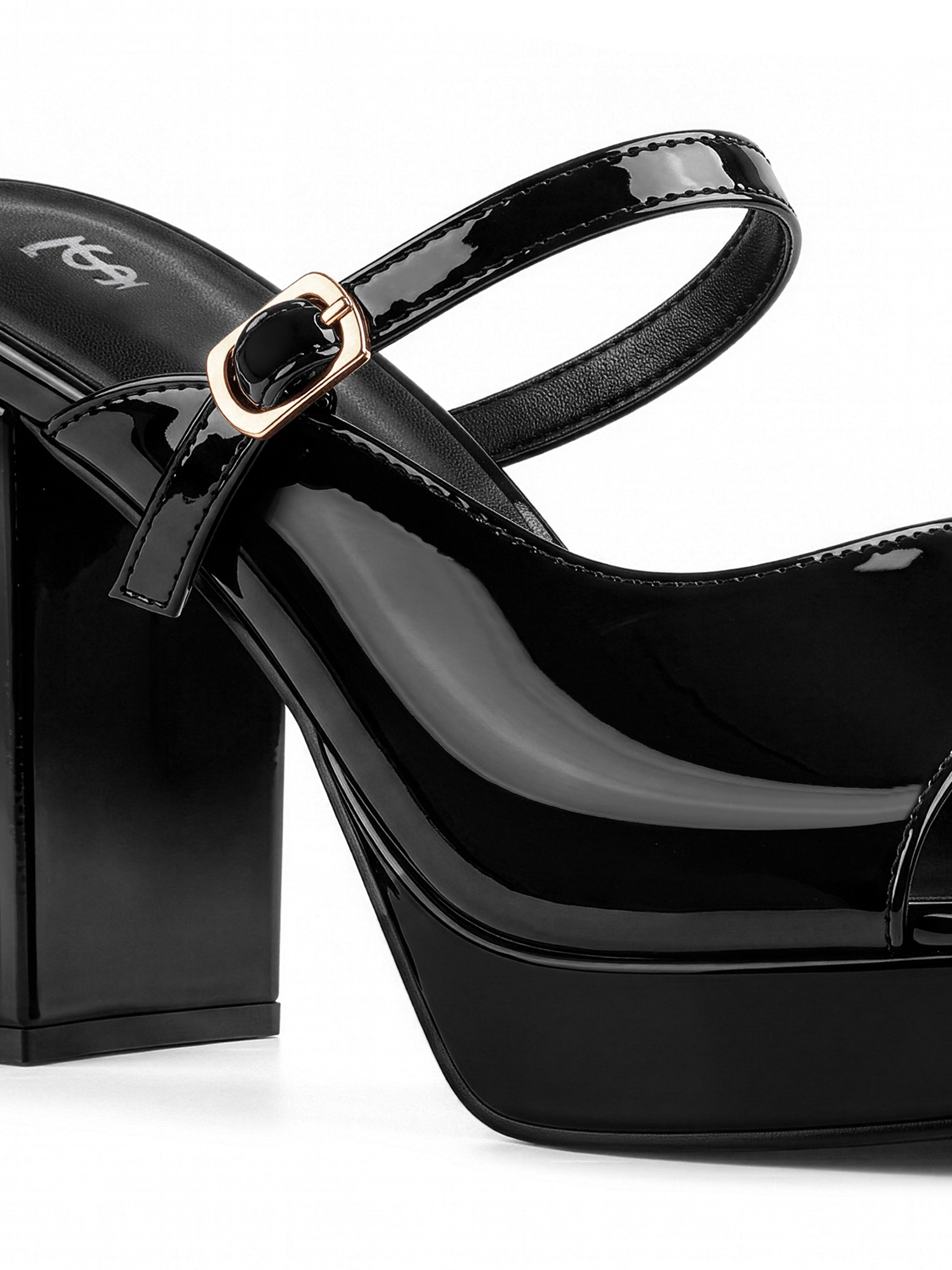 Women's  Black Block Heel Slip-On Sandals