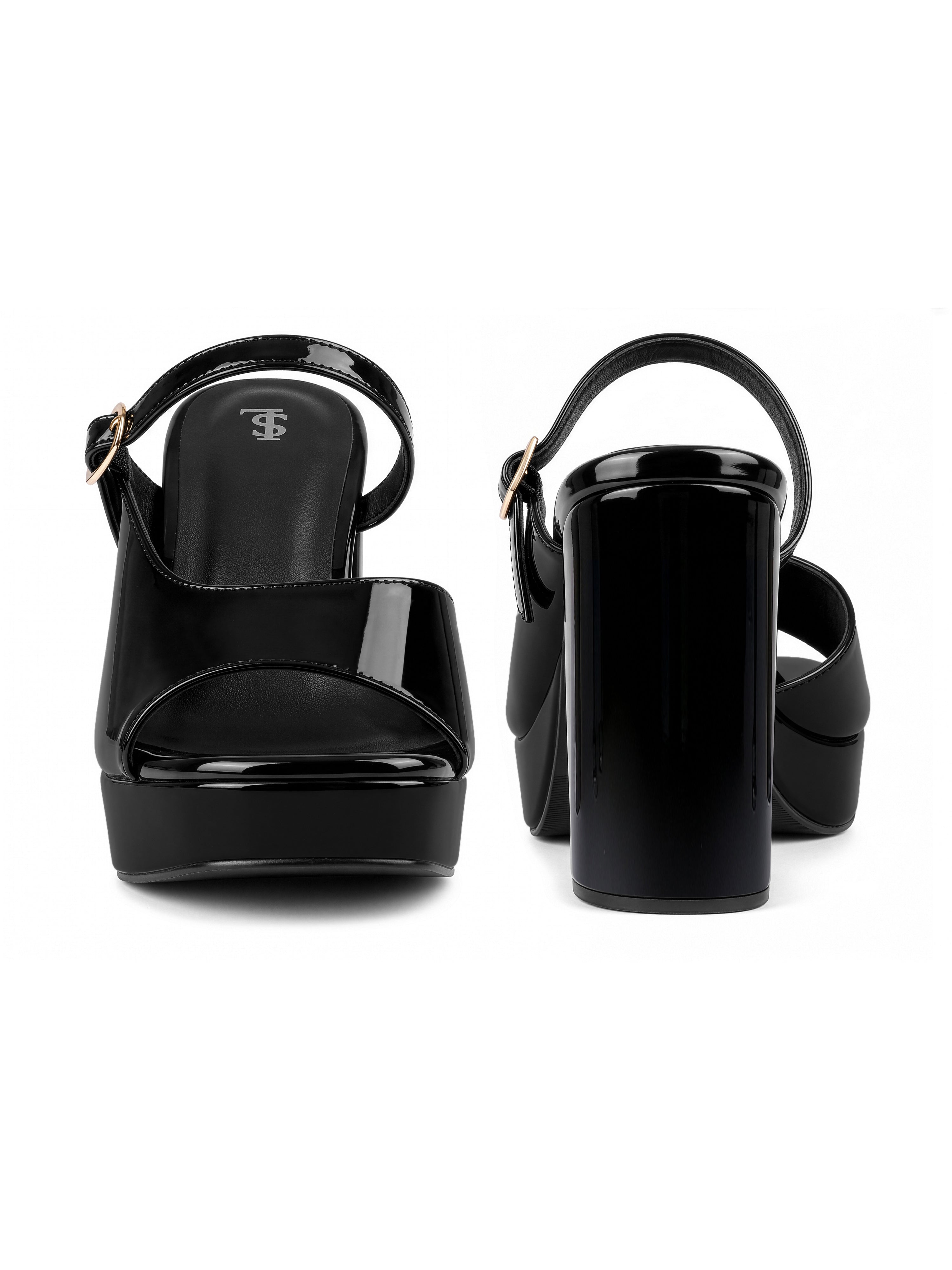 Women's  Black Block Heel Slip-On Sandals