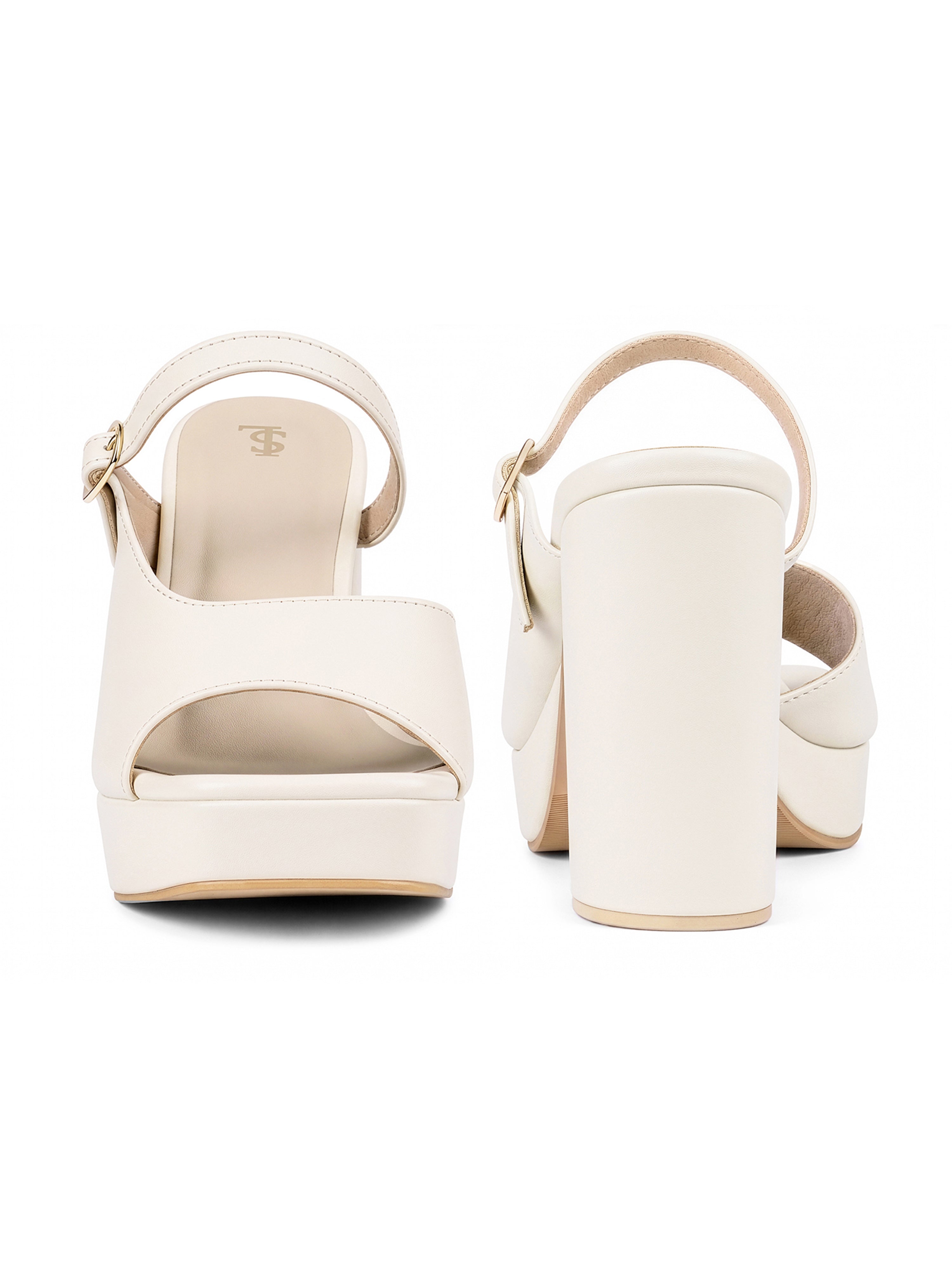 Women's White Block Heel Slip-On Sandals