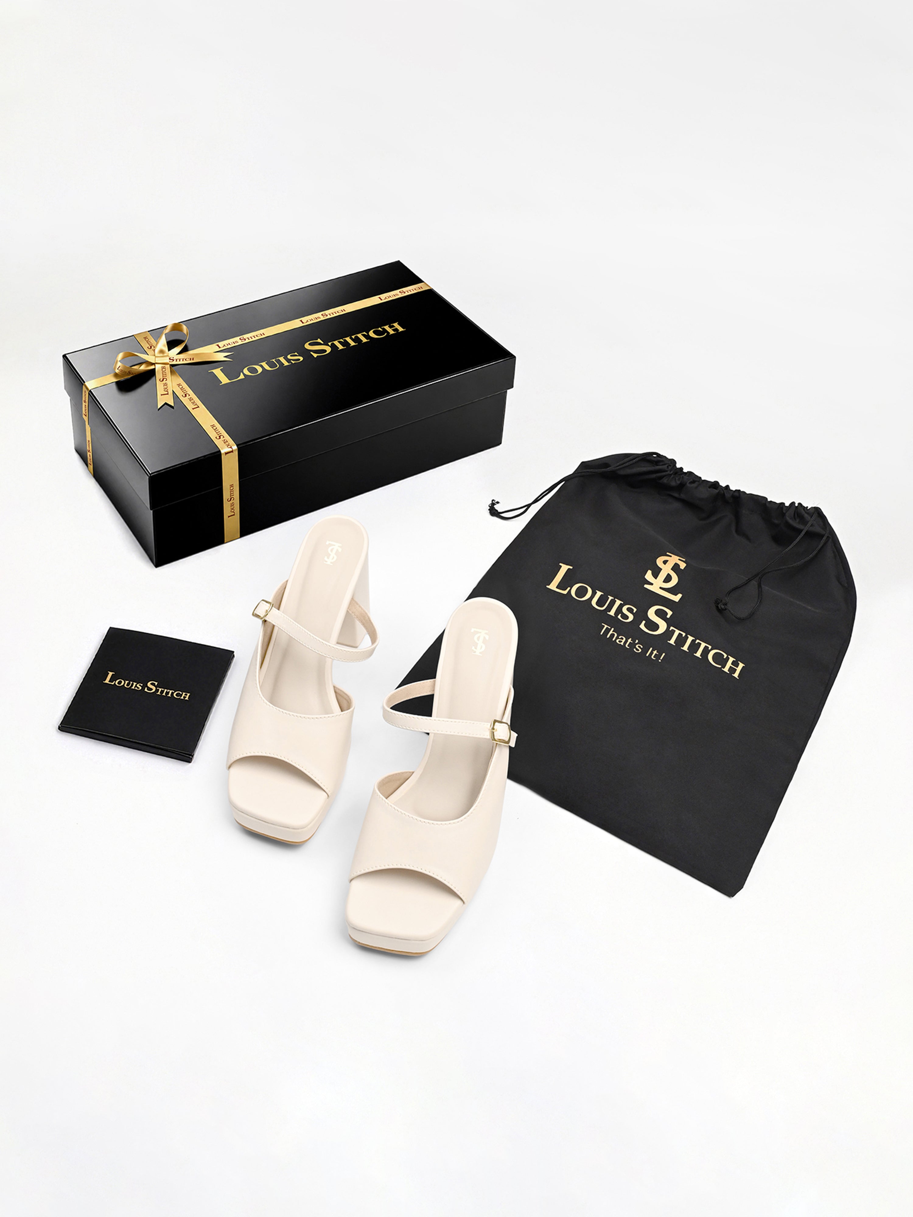 Women's White Block Heel Slip-On Sandals