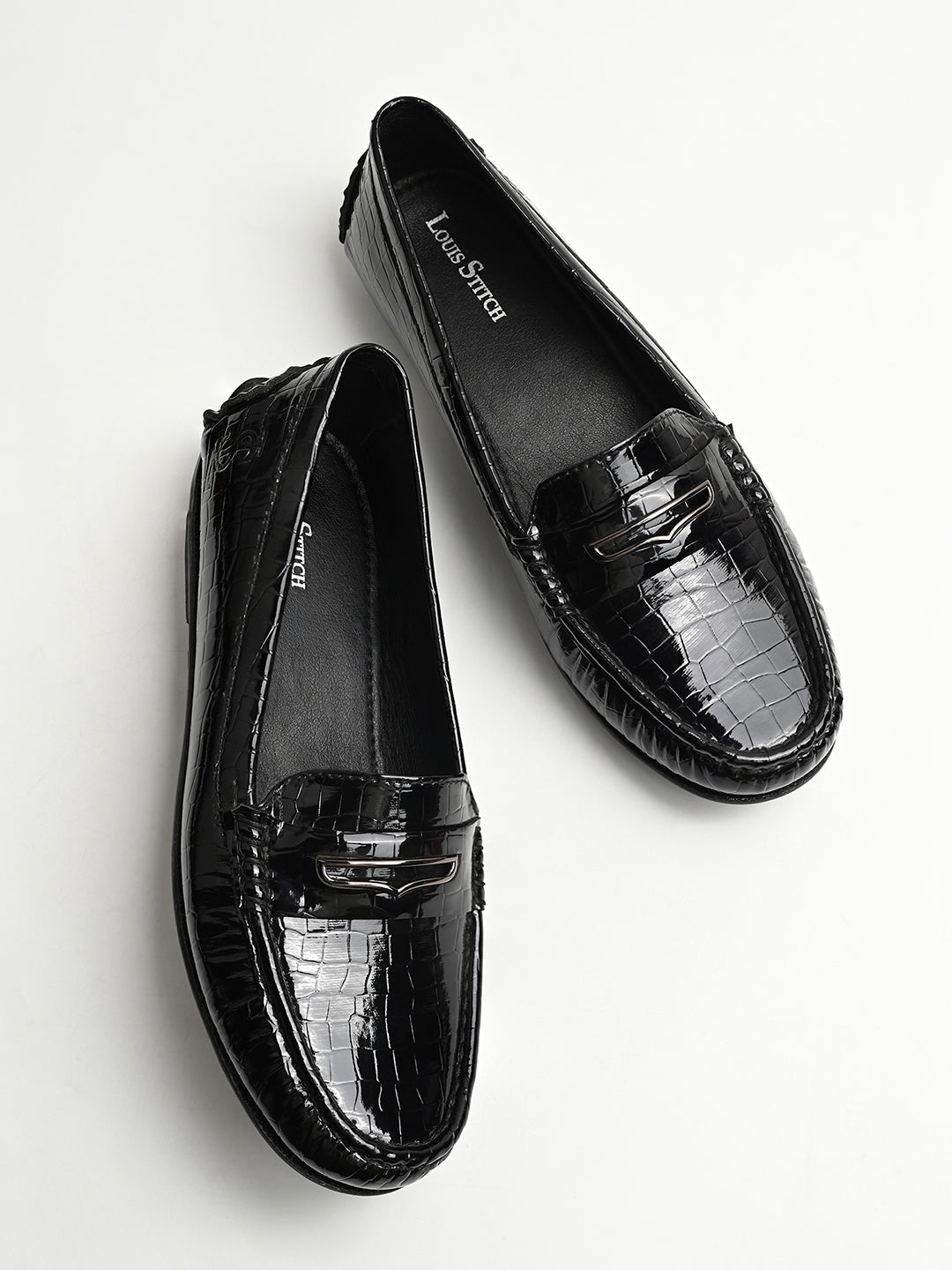 Women's Black Premium Textured Slip-On Casual Loafers