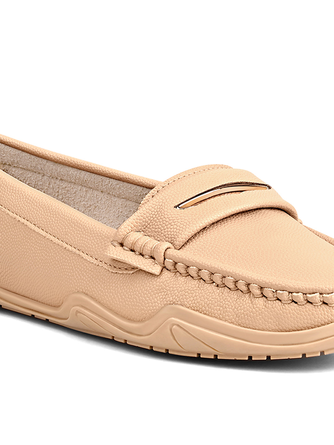 Women's Beige Premium Solid Slip-On Casual Loafers