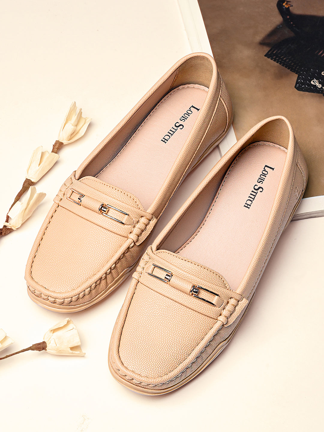 Women's Beige Premium Solid Slip-On Casual Loafers