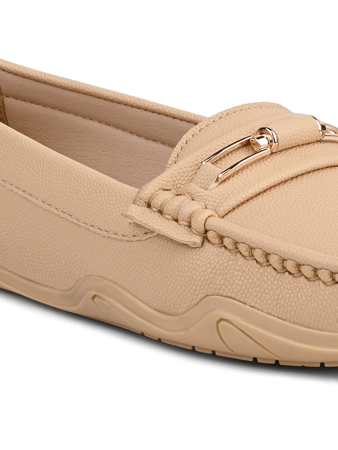 Women's Beige Premium Solid Slip-On Casual Loafers