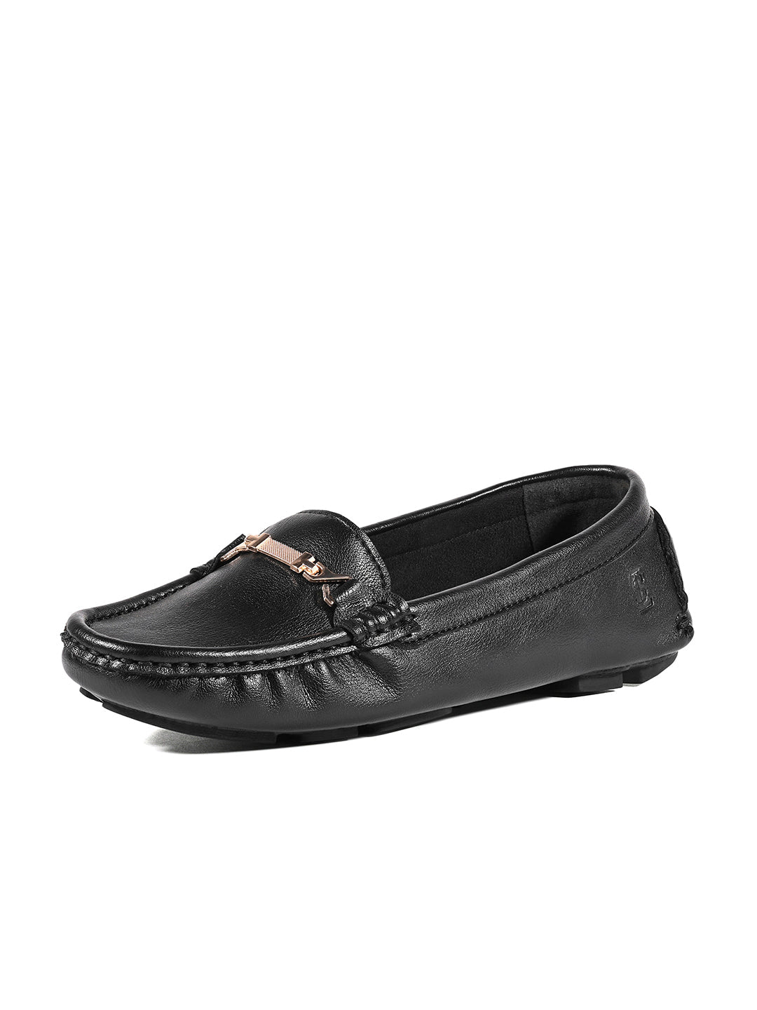 Women's Black Premium Solid Slip-On Casual Loafers