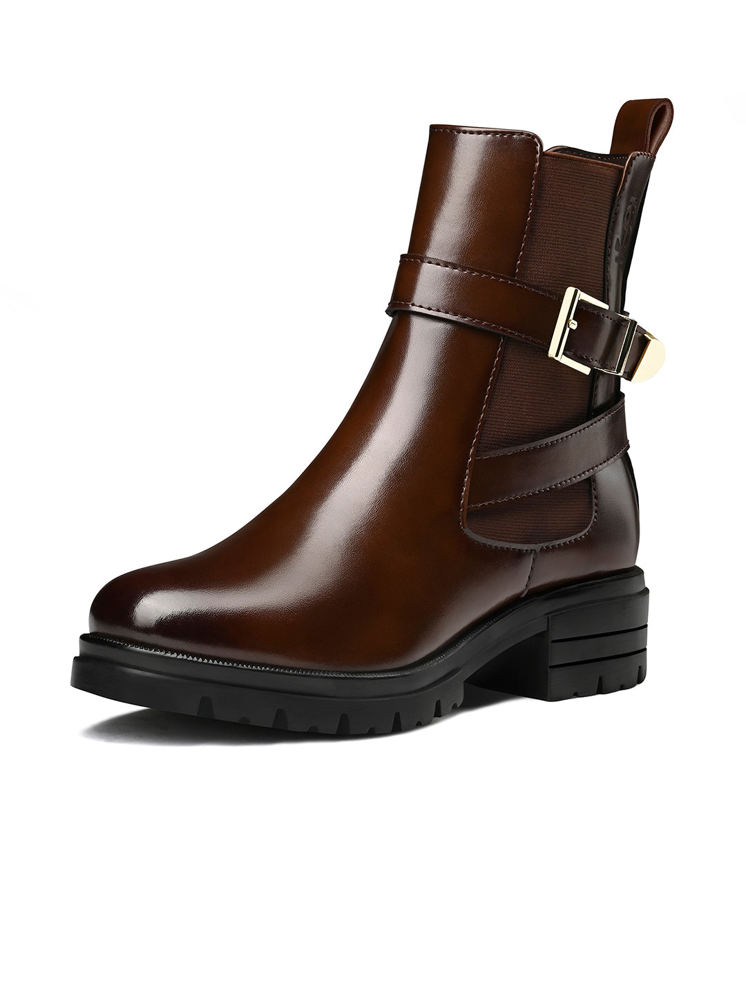 Espresso Brown High Ankle Slip-On Long Boots with Buckle