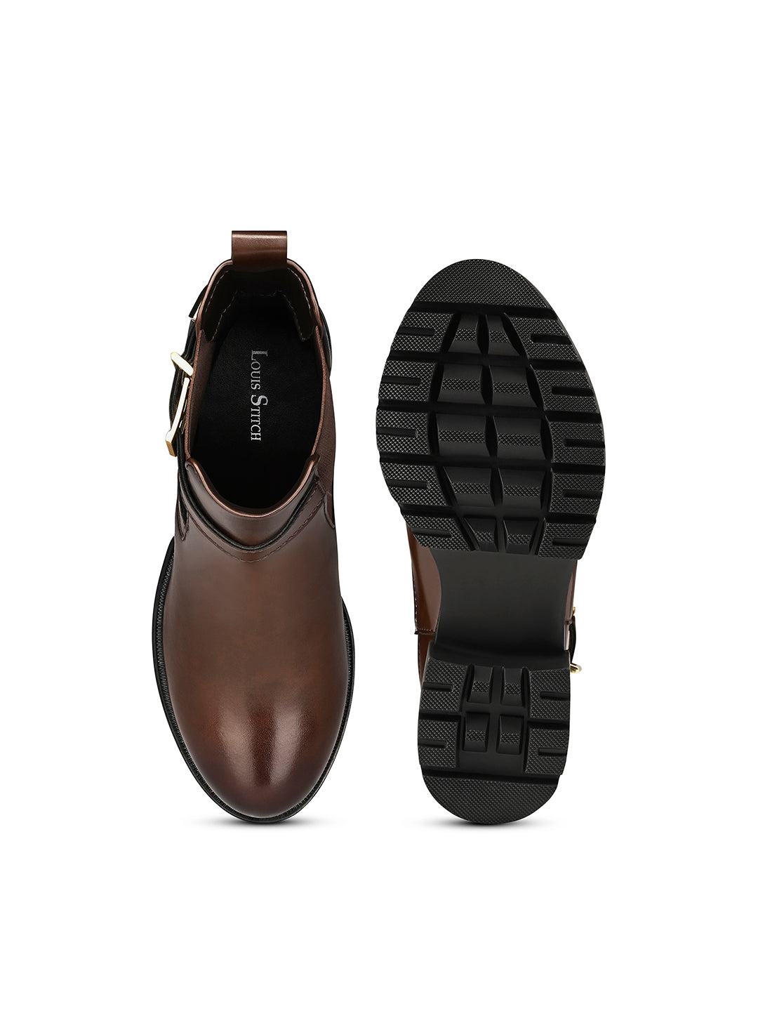 Espresso Brown High Ankle Slip-On Long Boots with Buckle