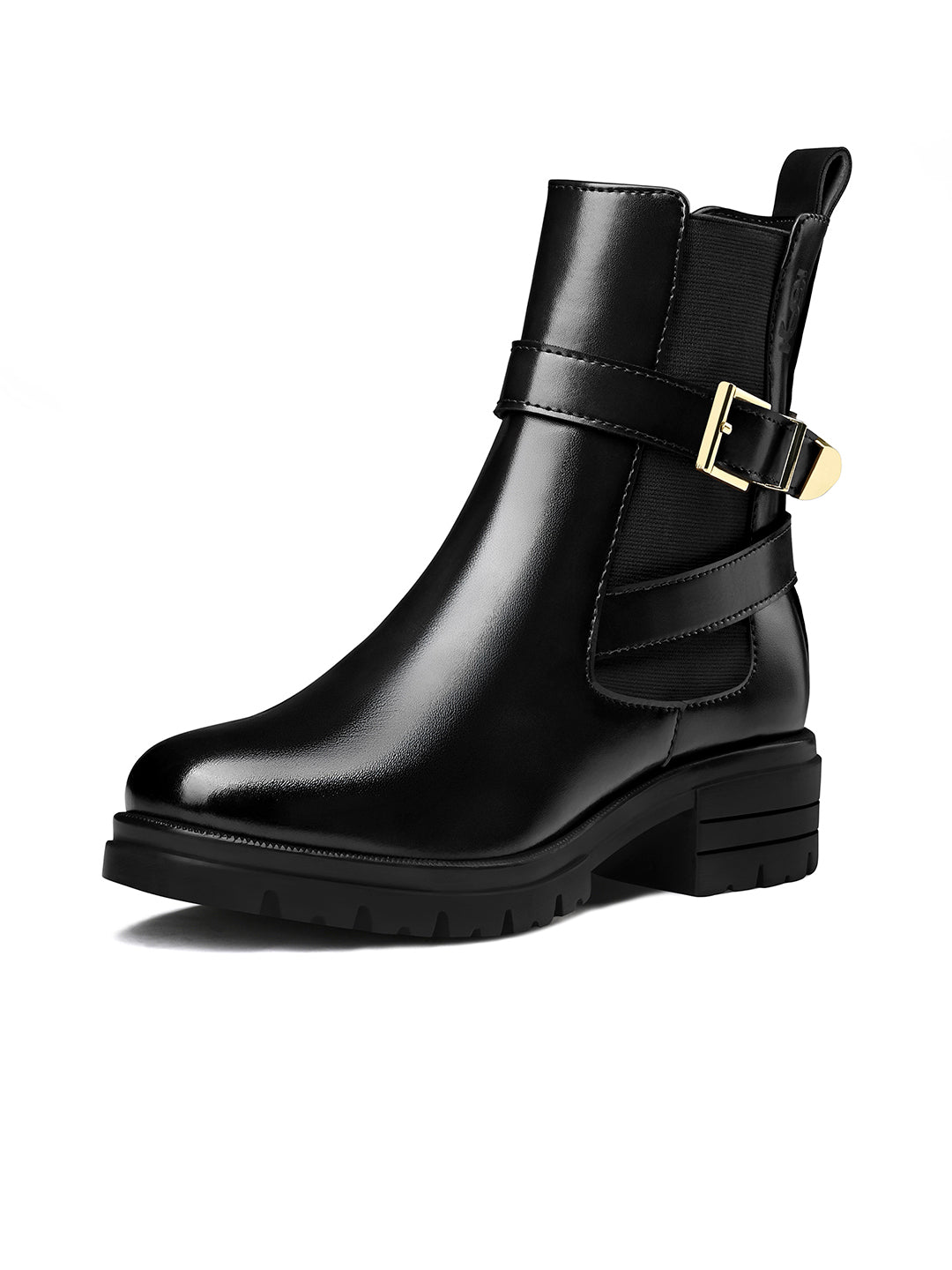 Signature Black High Ankle Slip-On Long Boots with Buckle