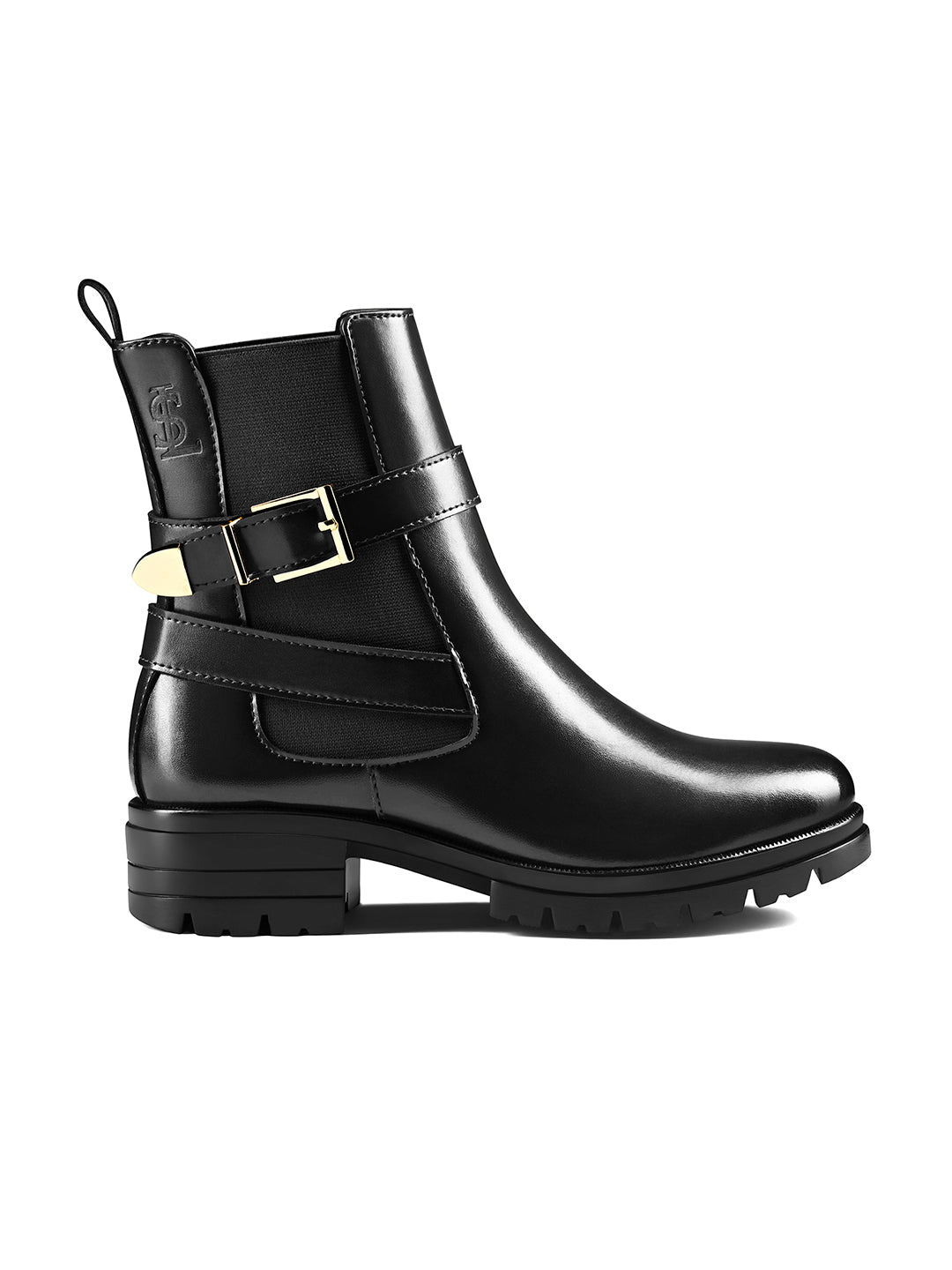 Signature Black High Ankle Slip-On Long Boots with Buckle