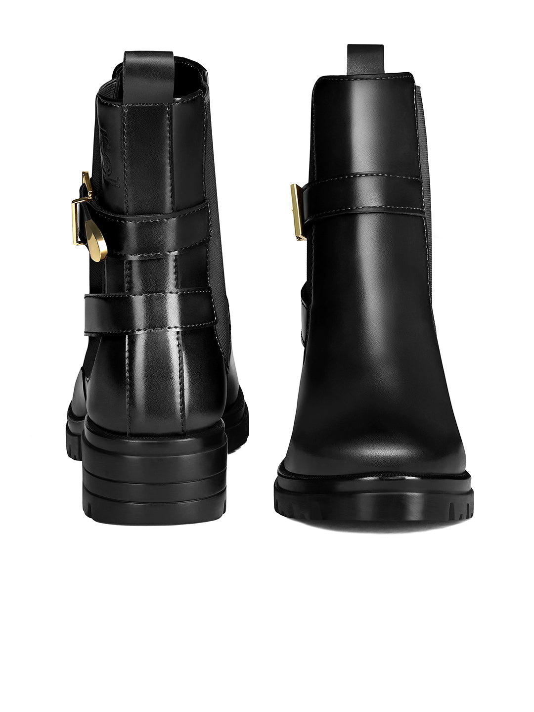 Signature Black High Ankle Slip-On Long Boots with Buckle