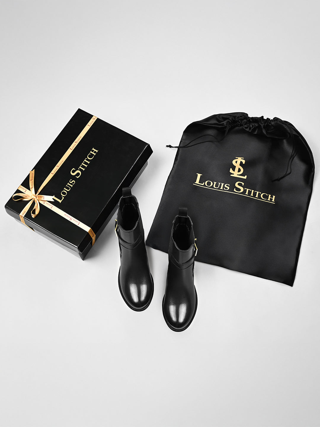 Signature Black High Ankle Slip-On Long Boots with Buckle