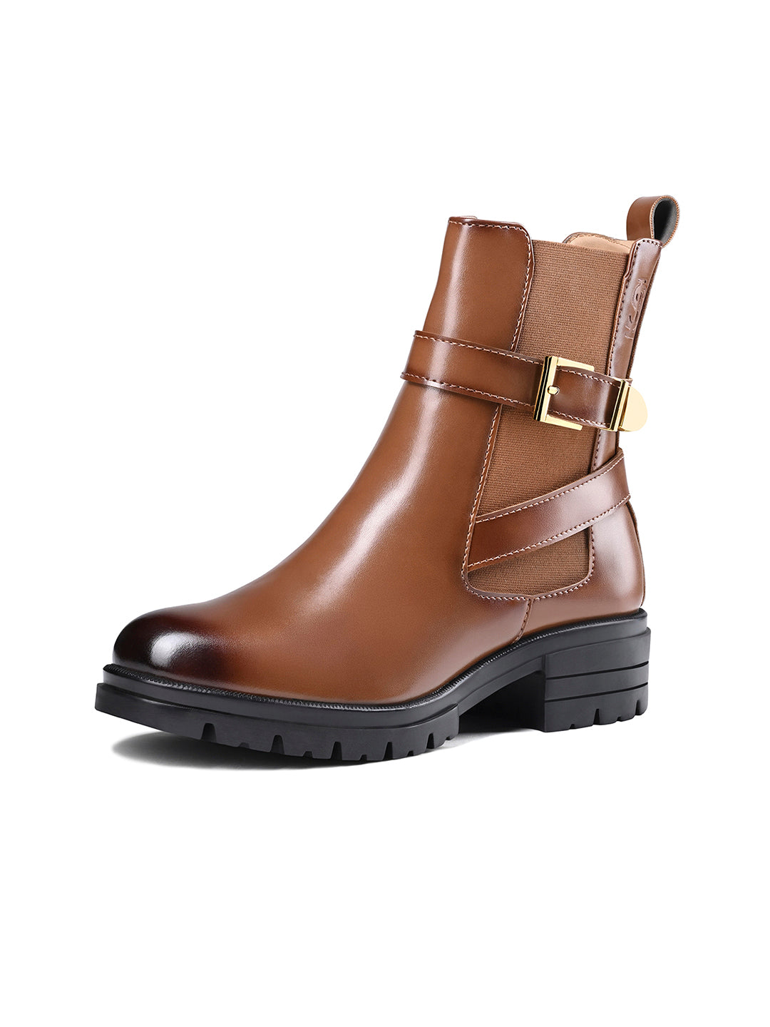 Maple Tan High Ankle Slip-On Long Boots with Buckle