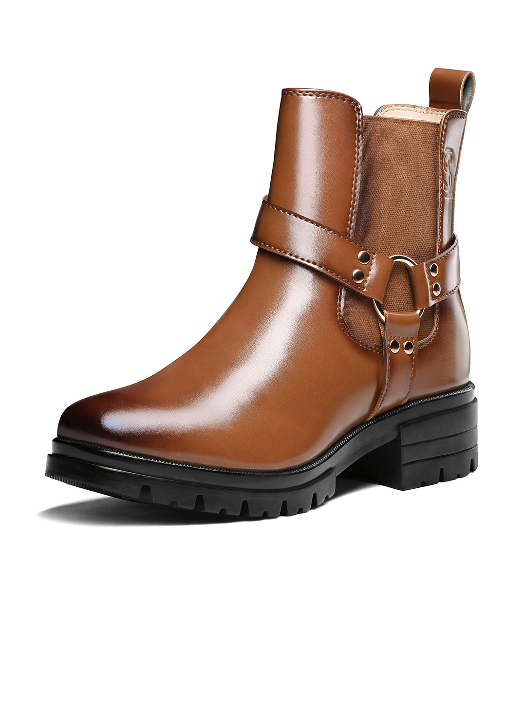 Maple Tan High Ankle Round Buckle Slip-On Long Boots