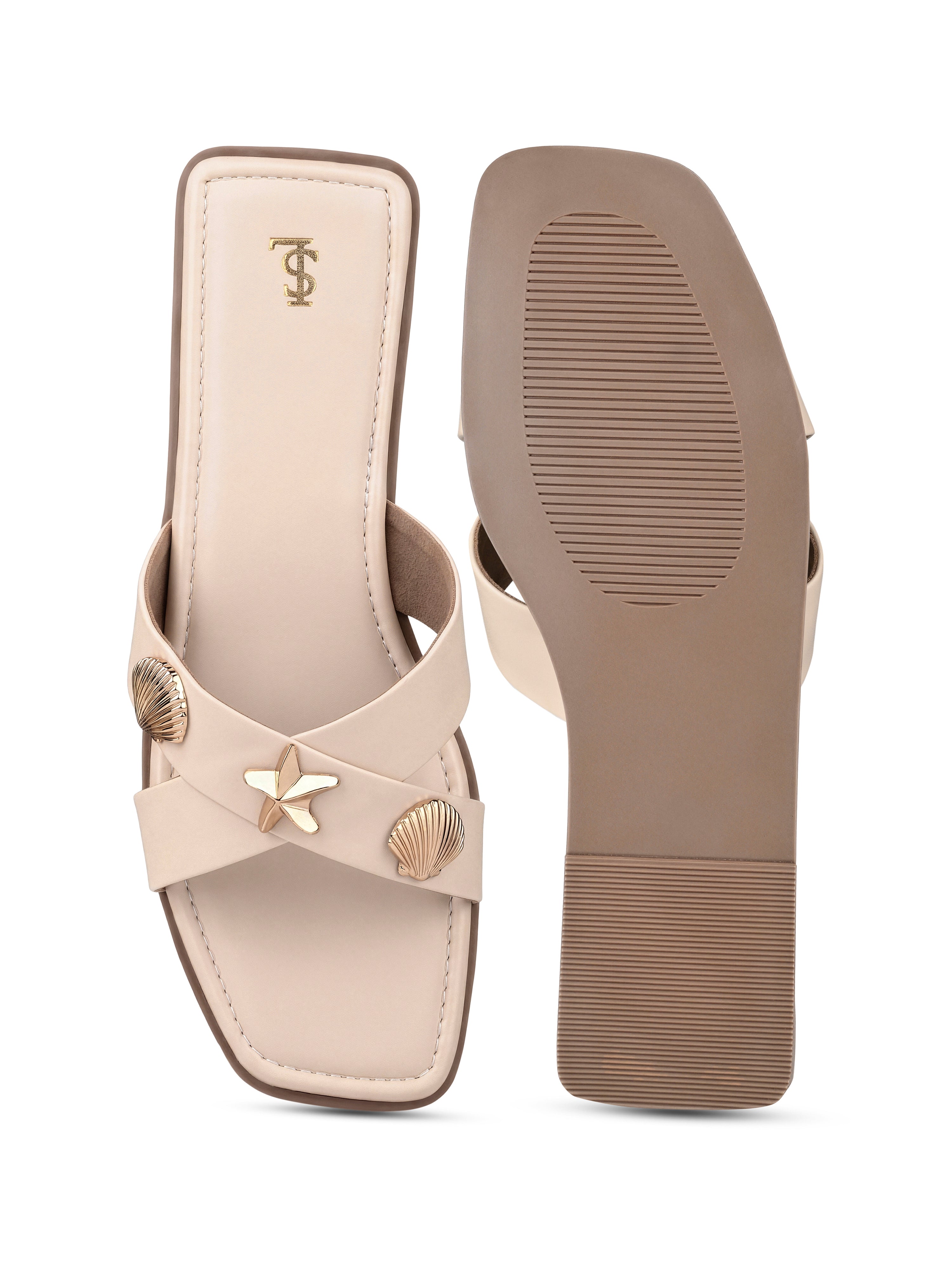 Women's Chic Beige Cross-Strap Flat Sandals