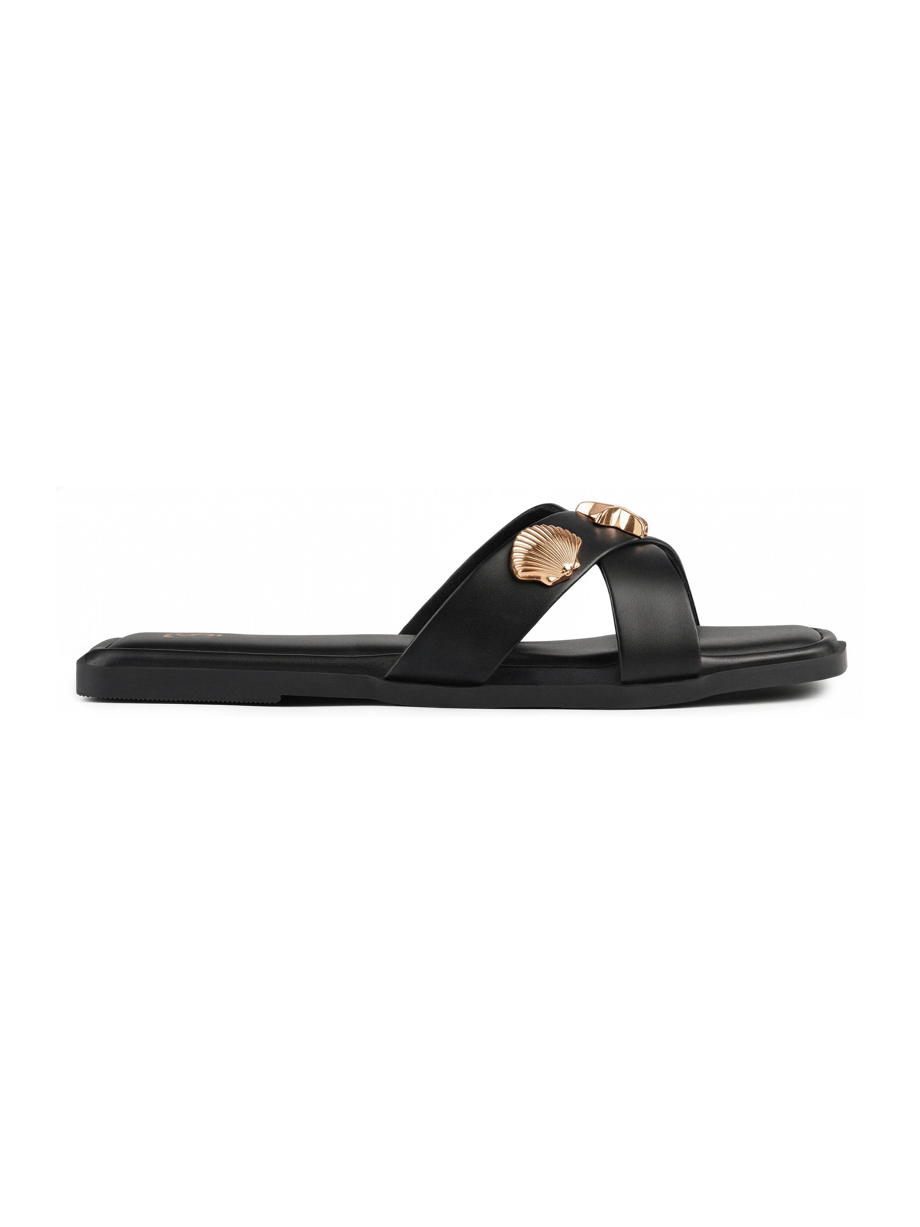 Women's Chic Black Cross-Strap Flat Sandals
