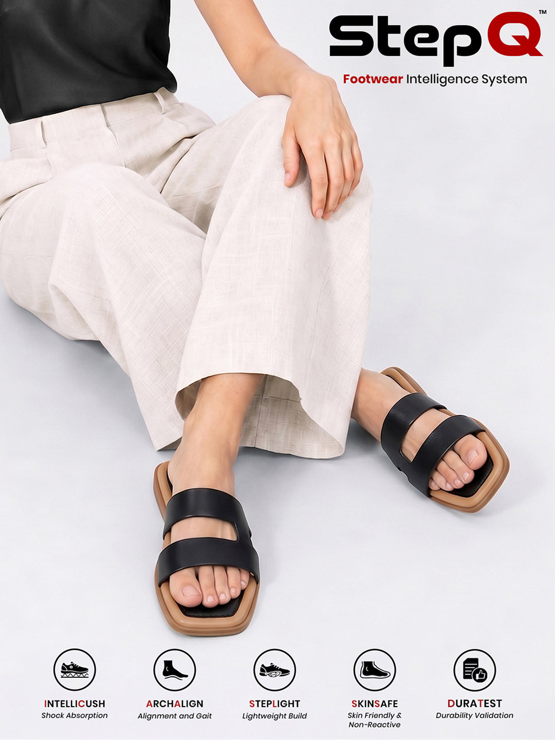 Women's Velet Black Chic Dual-Strap Flat Sandals