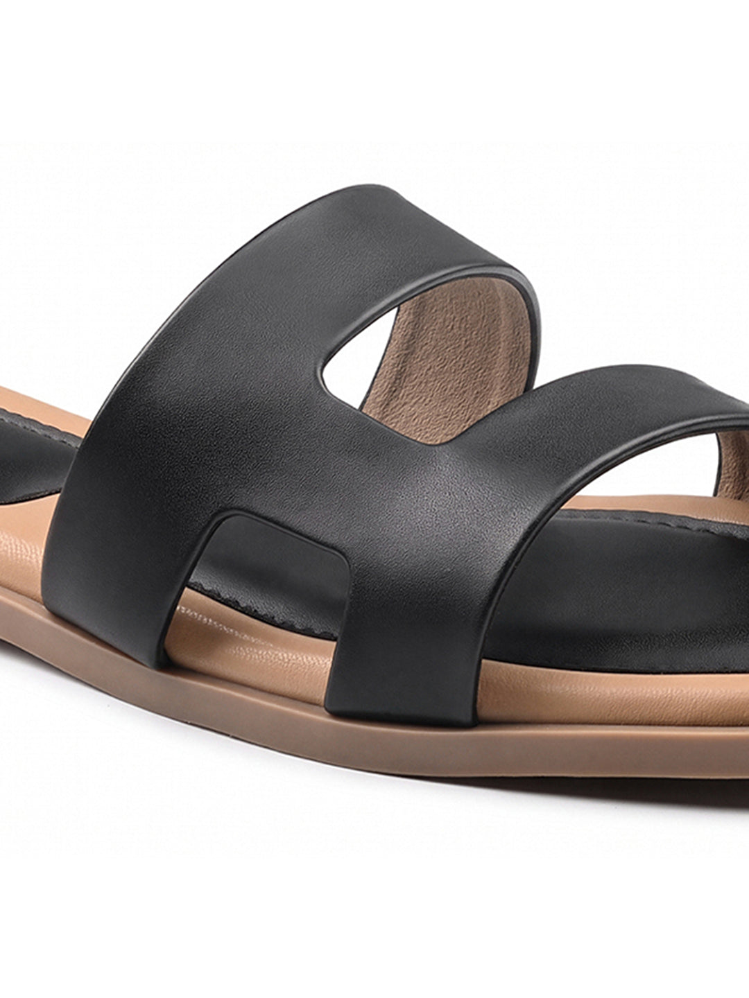 Women's Velet Black Chic Dual-Strap Flat Sandals
