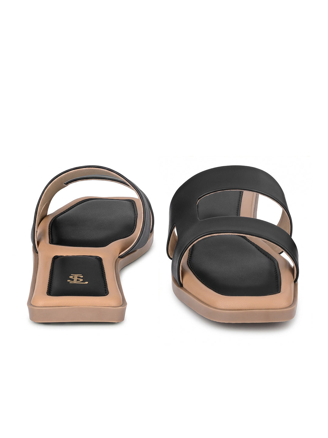 Women's Velet Black Chic Dual-Strap Flat Sandals