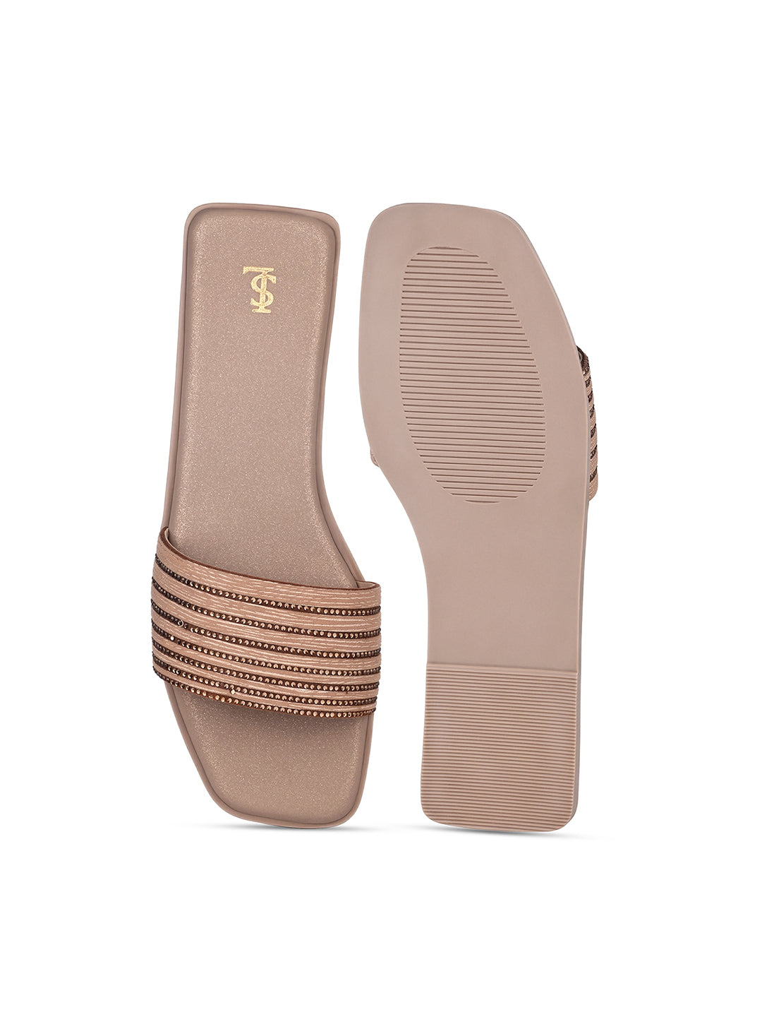 Women's Champagne Gold Elegant Flat Sandals
