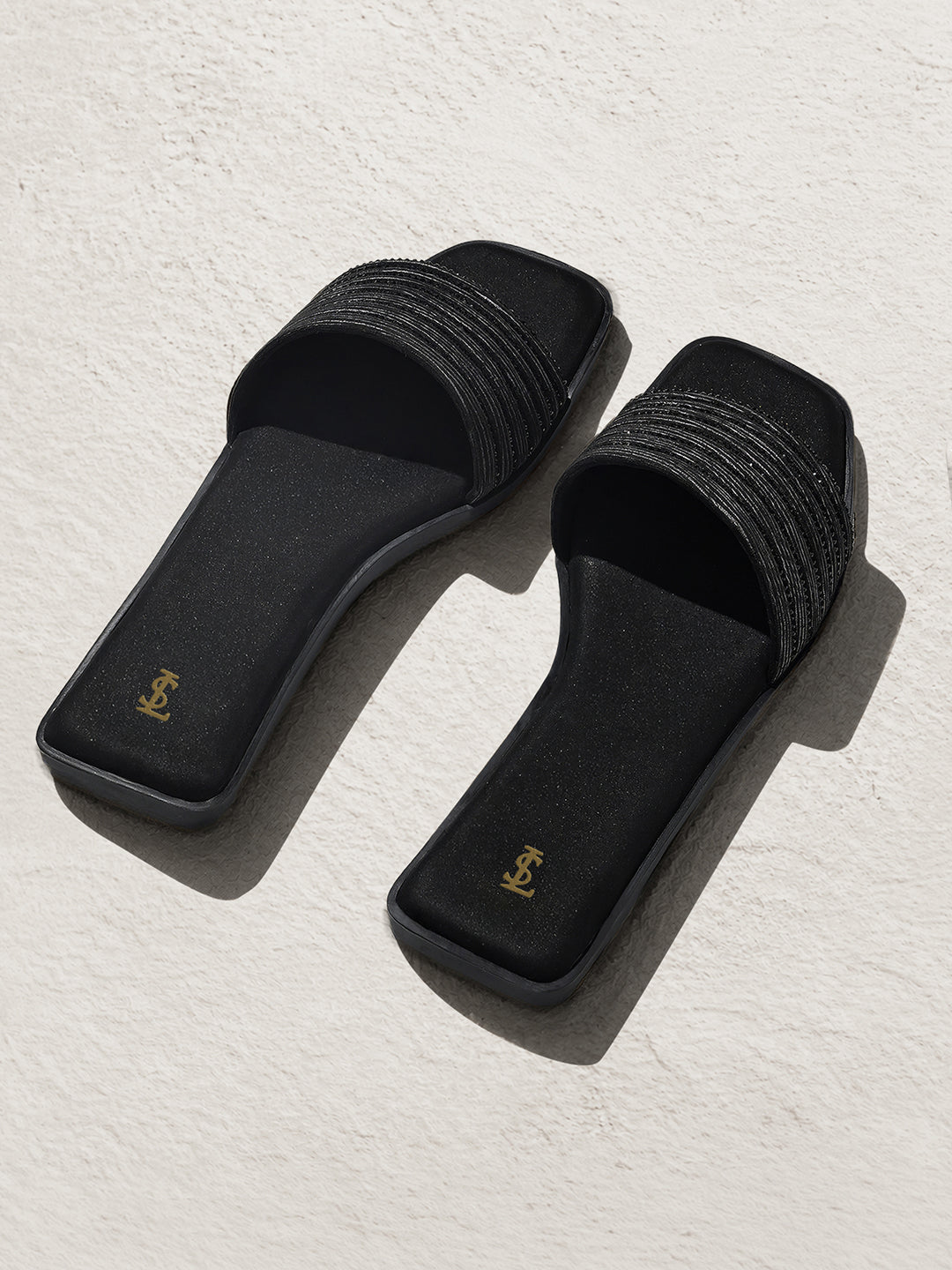 Women's Stardust Black Elegant Flat Sandals