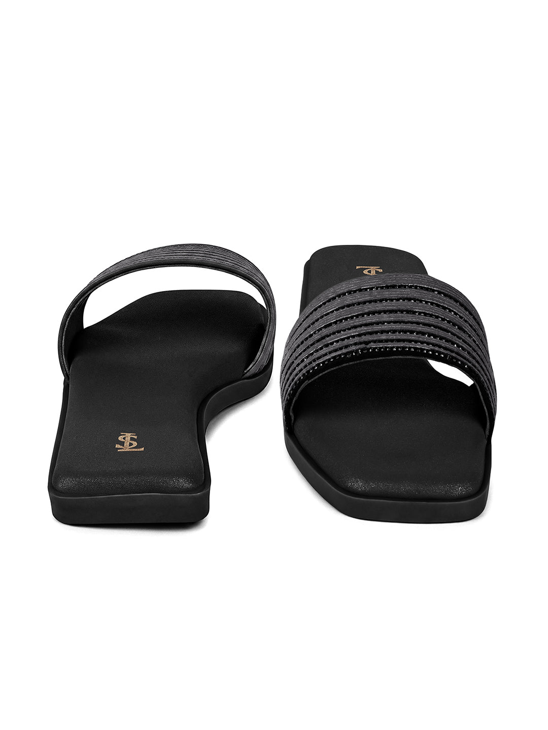 Women's Stardust Black Elegant Flat Sandals